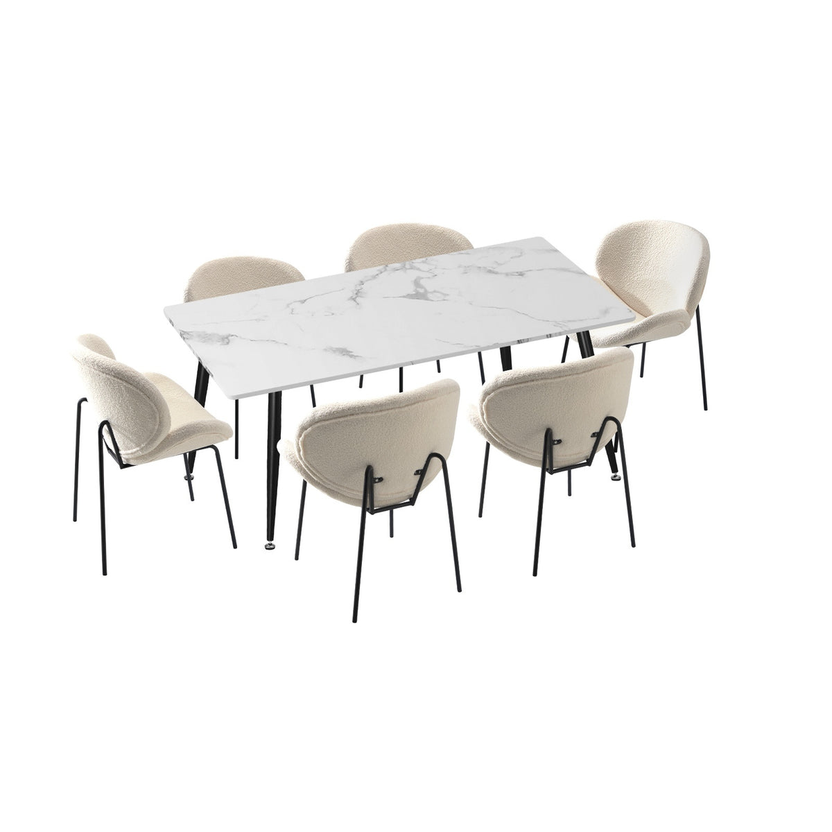 Oikiture 120cm Rectangle Dining Table with 6PCS Dining Chairs Sherpa White - Sunyee