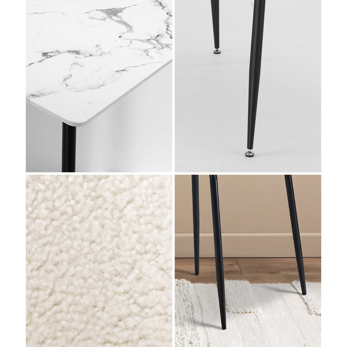 Oikiture 120cm Rectangle Dining Table with 4PCS Dining Chairs Sherpa White - Sunyee