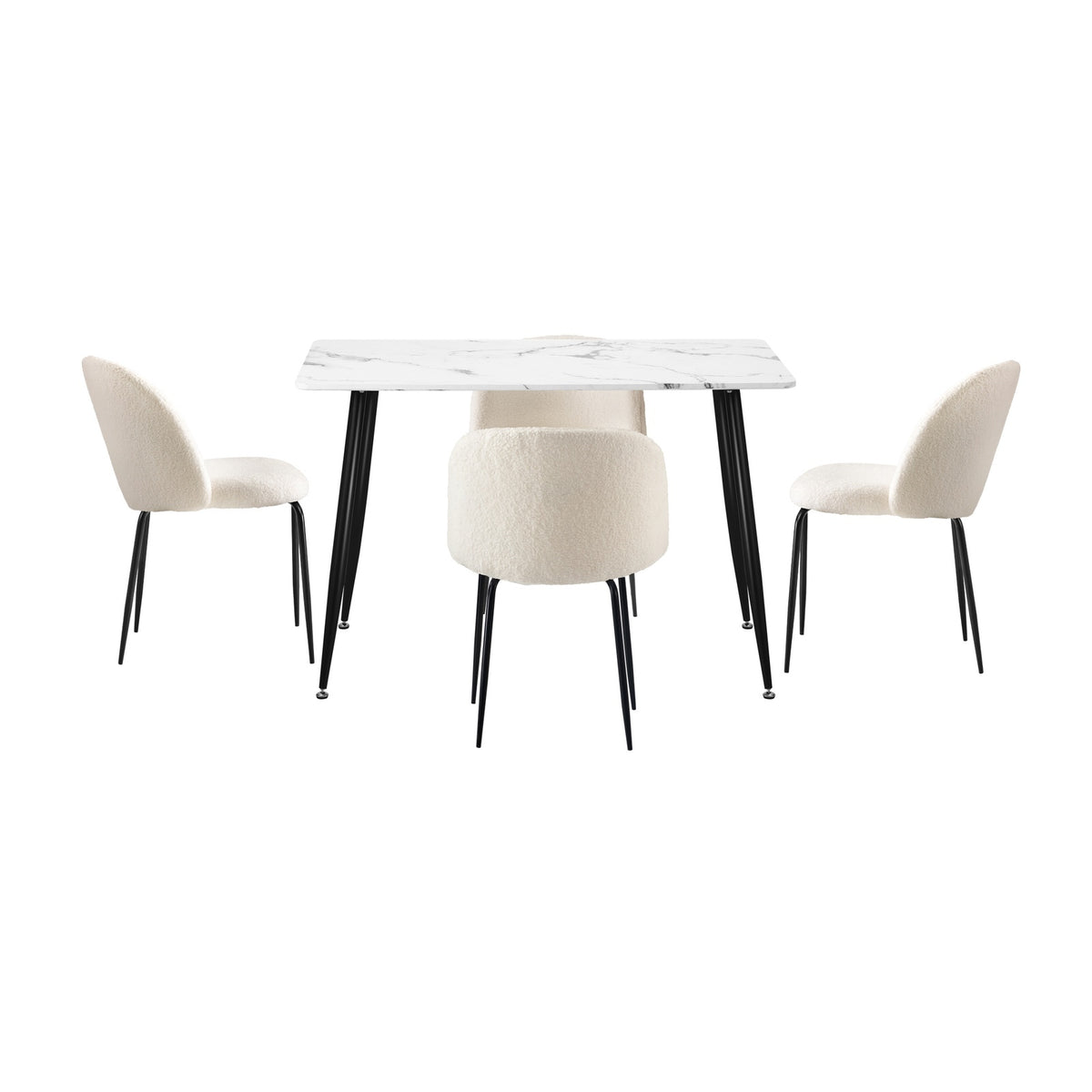 Oikiture 120cm Rectangle Dining Table with 4PCS Dining Chairs Sherpa White - Sunyee