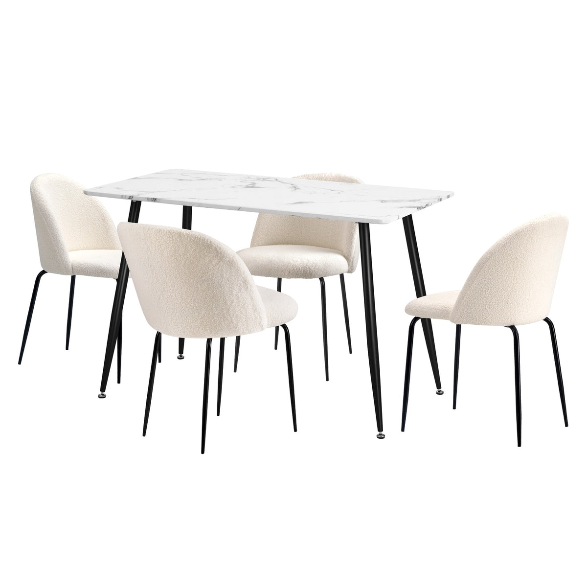 Oikiture 120cm Rectangle Dining Table with 4PCS Dining Chairs Sherpa White - Sunyee