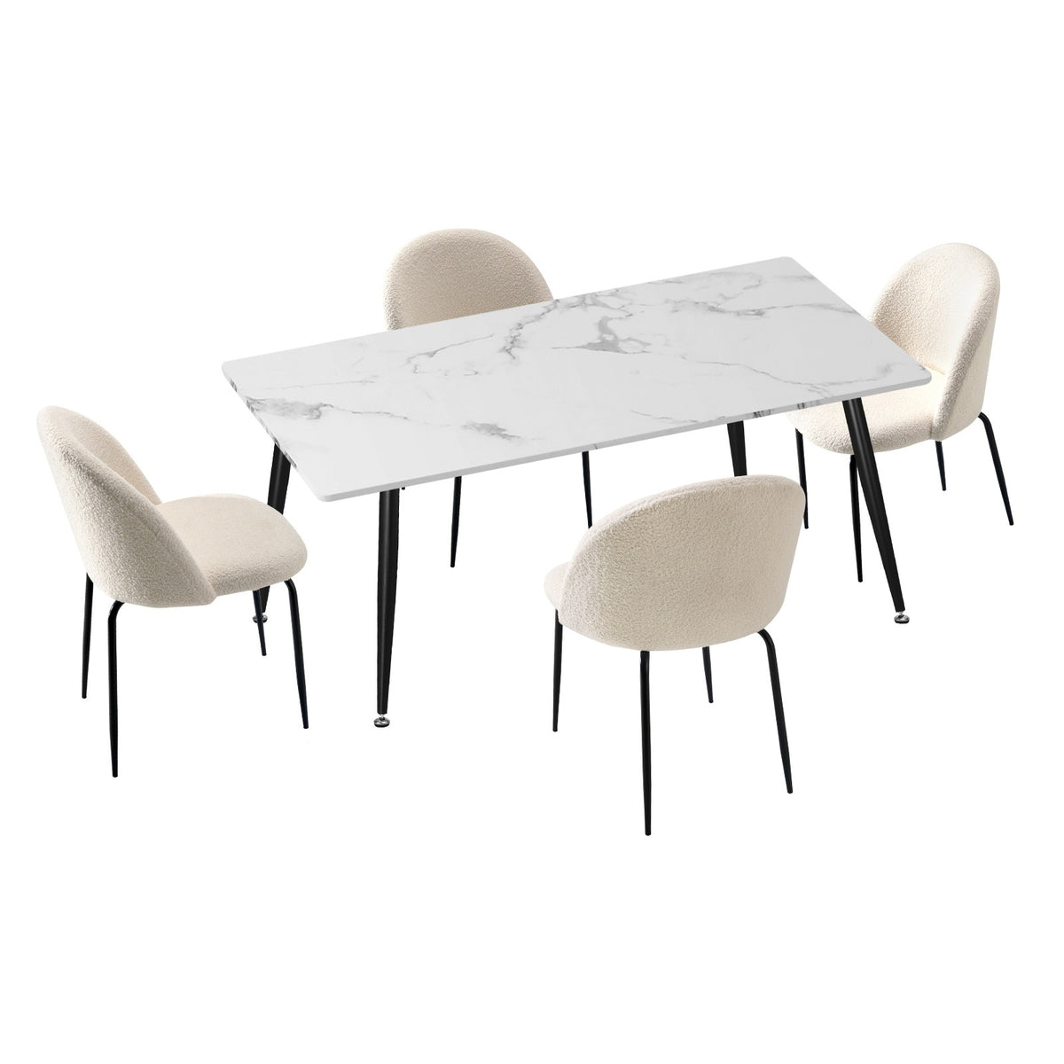 Oikiture 120cm Rectangle Dining Table with 4PCS Dining Chairs Sherpa White - Sunyee