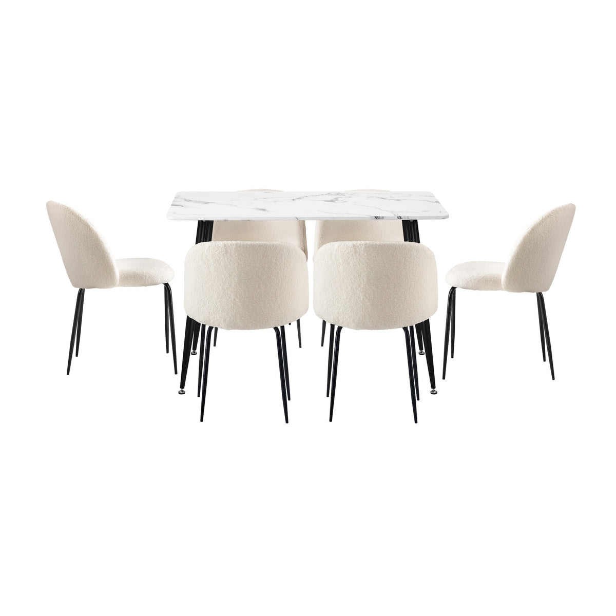 Oikiture 120cm Rectangle Dining Table with 6PCS Dining Chairs Sherpa White - Sunyee