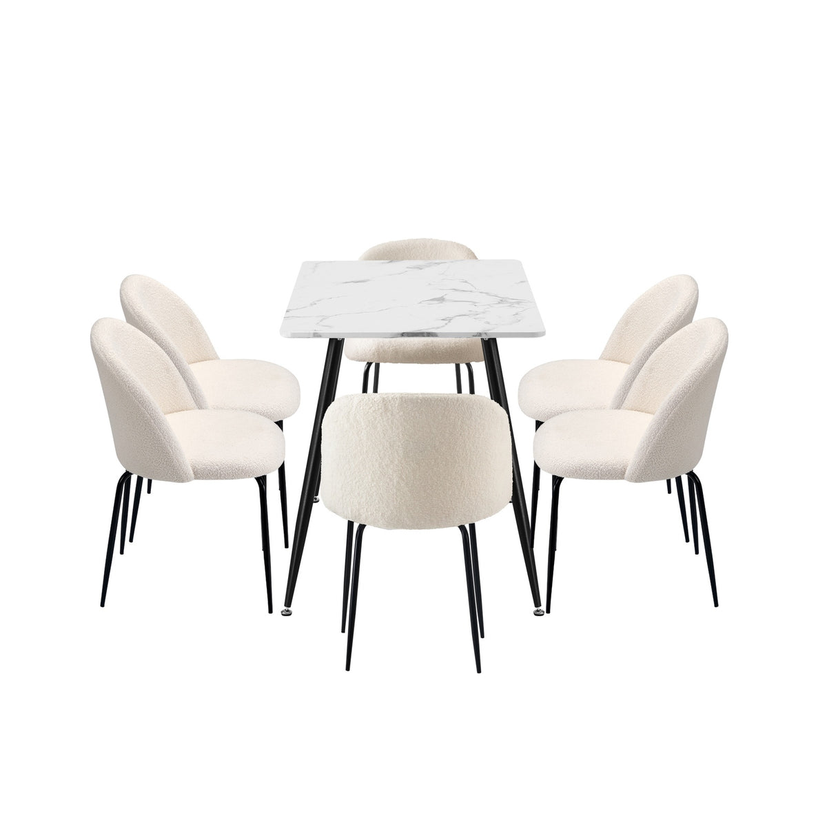 Oikiture 120cm Rectangle Dining Table with 6PCS Dining Chairs Sherpa White - Sunyee