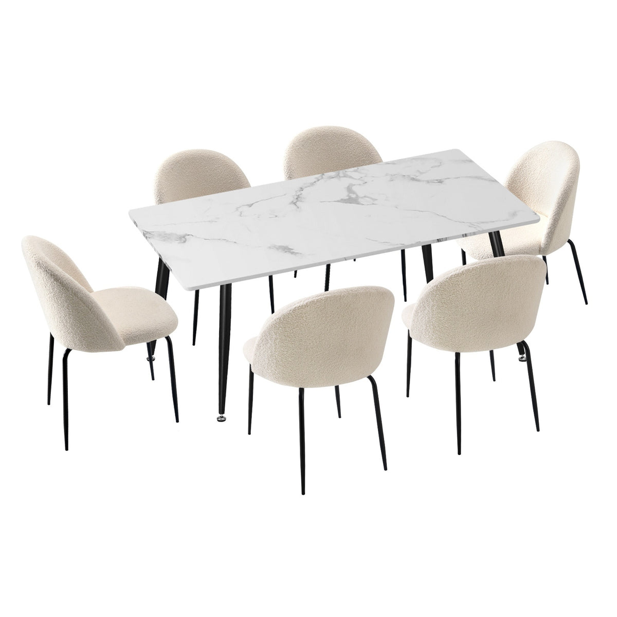 Oikiture 120cm Rectangle Dining Table with 6PCS Dining Chairs Sherpa White - Sunyee