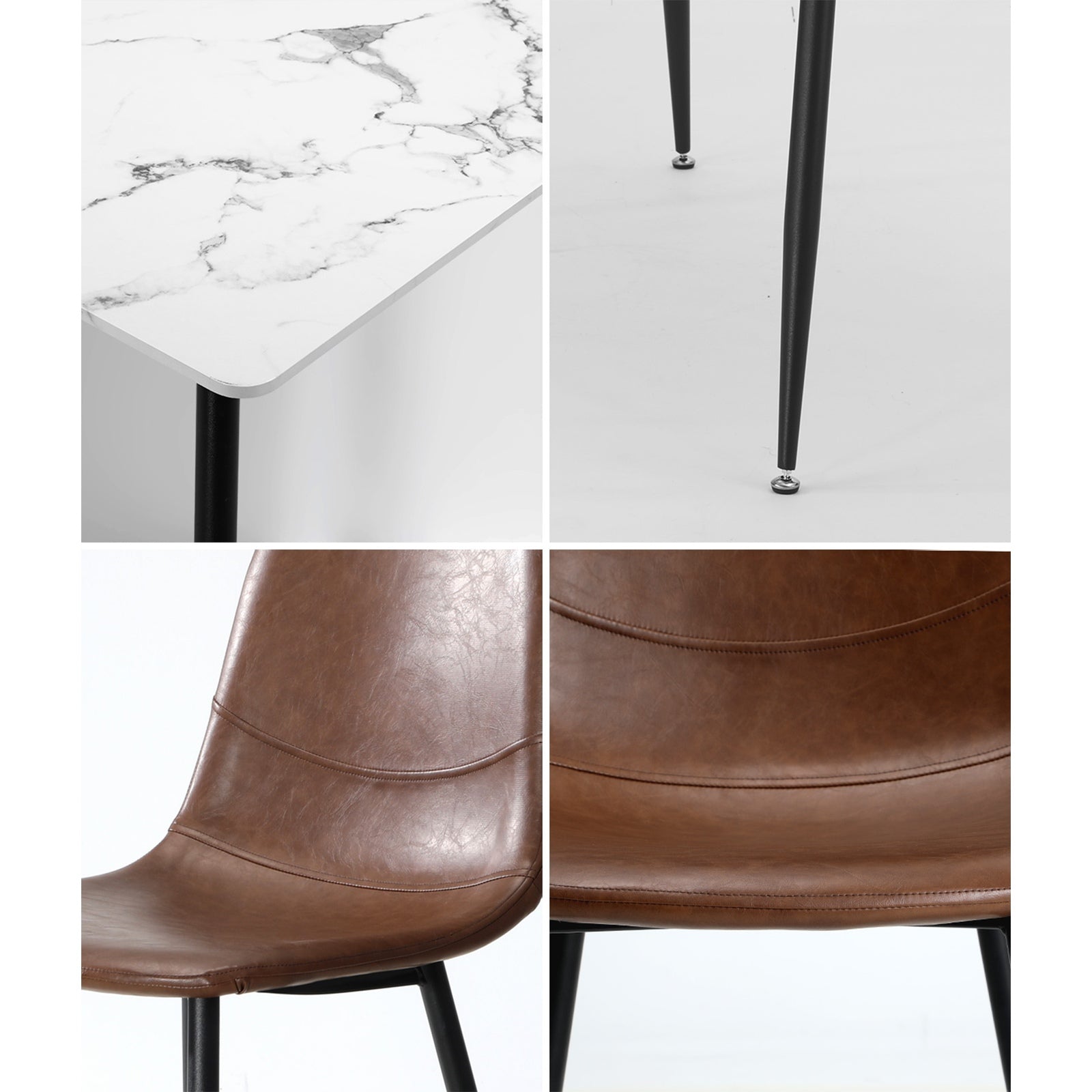 Oikiture 120cm Rectangle Dining Table with 4PCS Dining Chairs PU Brown - Sunyee