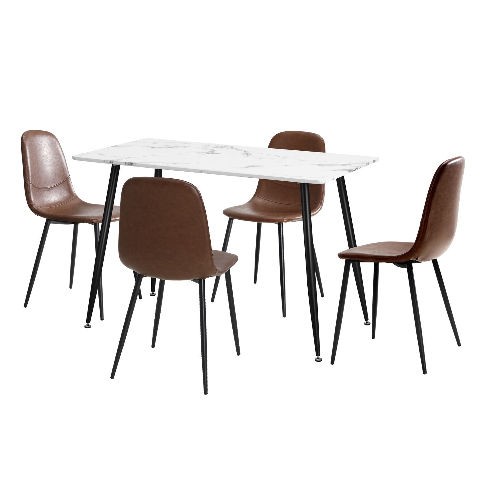 Oikiture 120cm Rectangle Dining Table with 4PCS Dining Chairs PU Brown - Sunyee