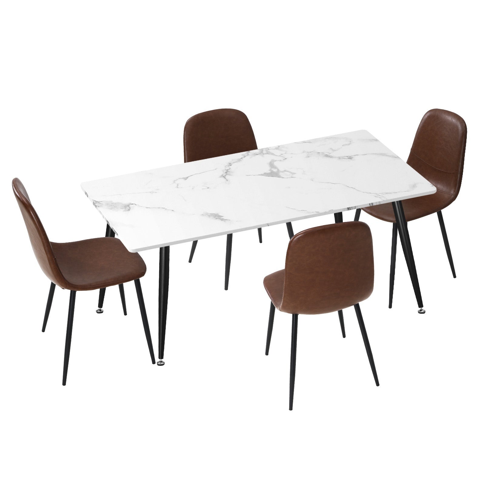 Oikiture 120cm Rectangle Dining Table with 4PCS Dining Chairs PU Brown - Sunyee