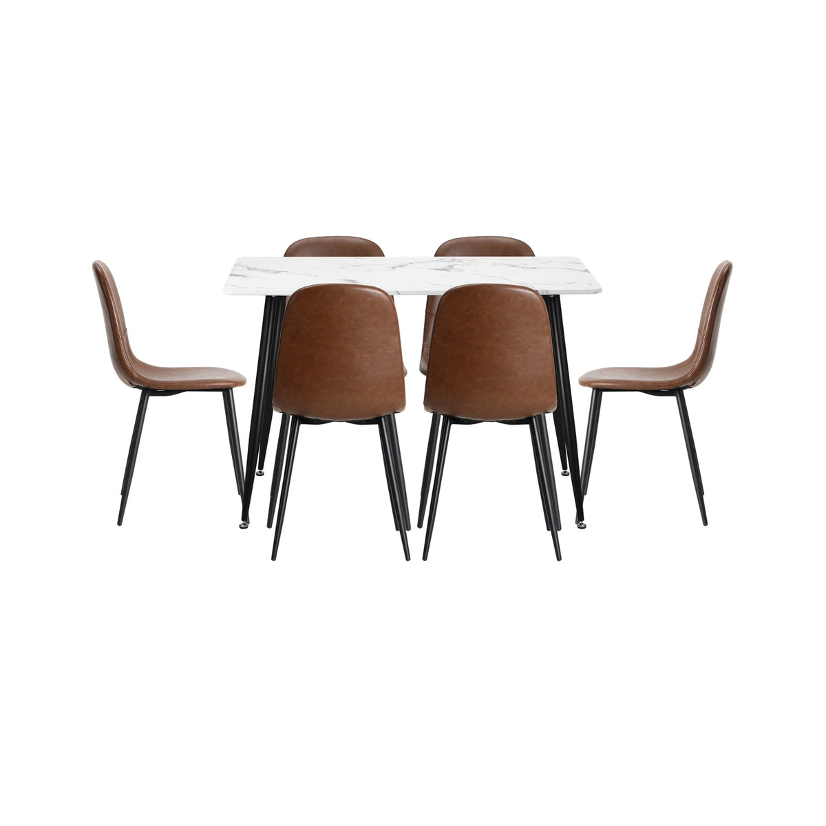 Oikiture 120cm Rectangle Dining Table with 6PCS Dining Chairs PU Brown - Sunyee
