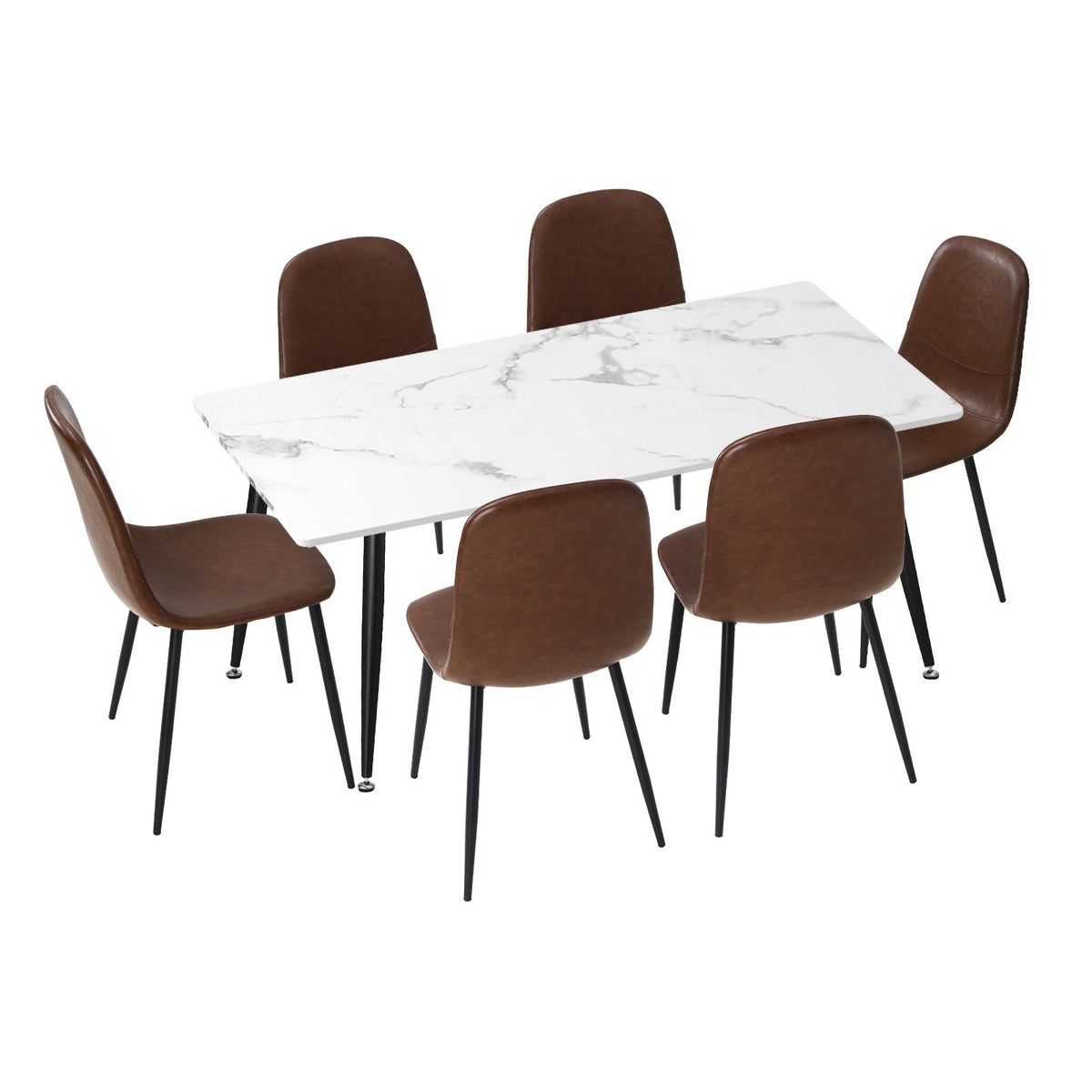 Oikiture 120cm Rectangle Dining Table with 6PCS Dining Chairs PU Brown - Sunyee