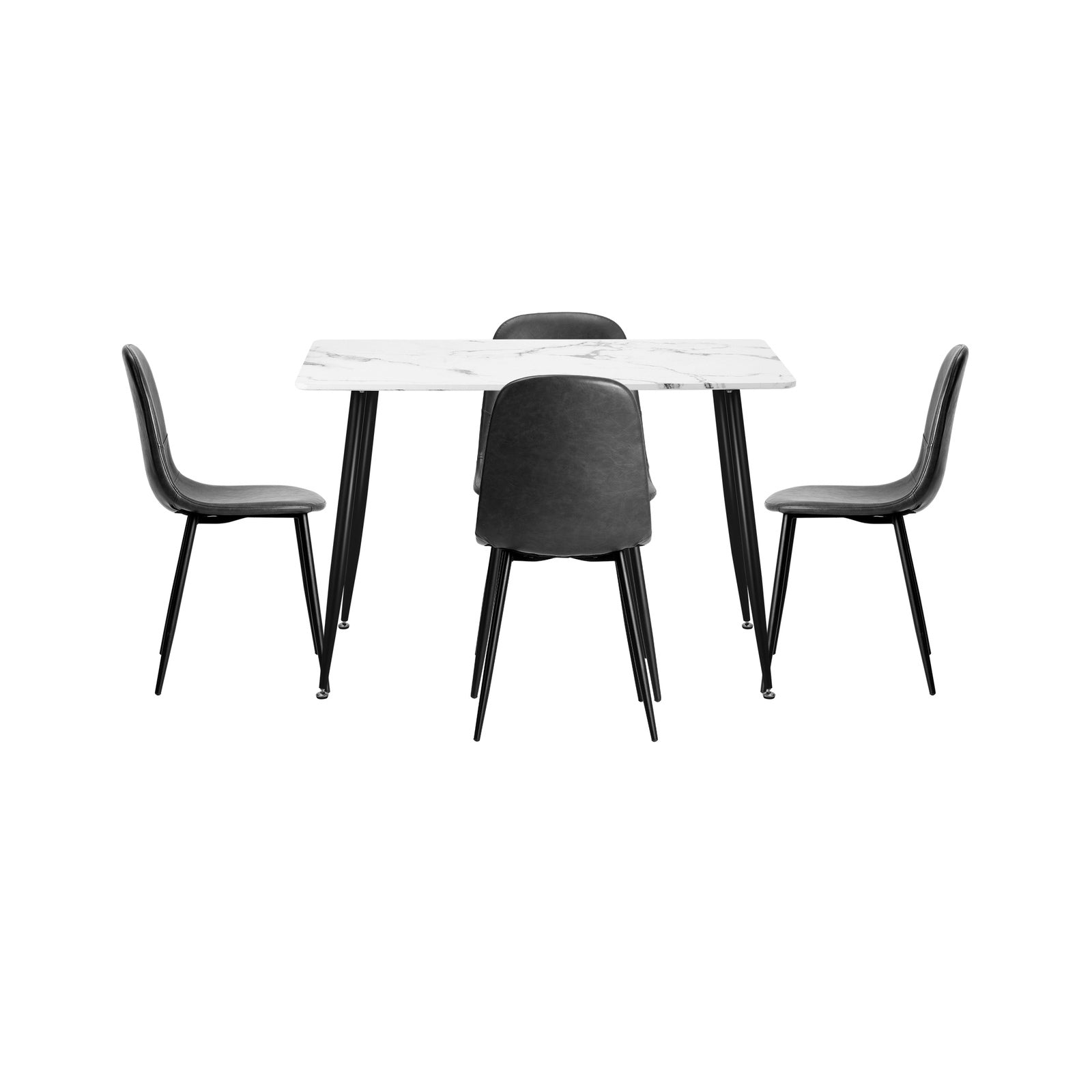 Oikiture 120cm Rectangle Dining Table with 4PCS Dining Chairs PU Grey - Sunyee