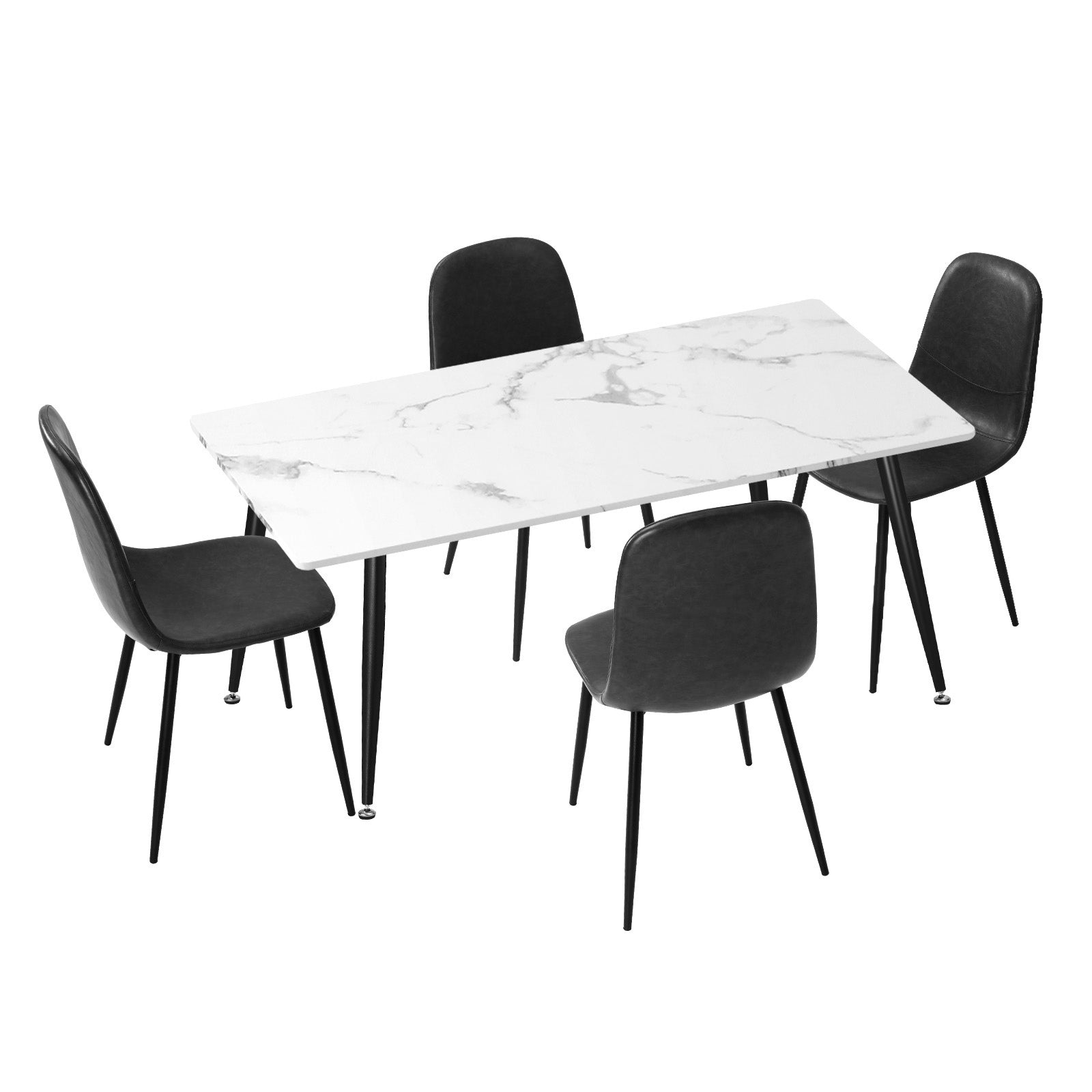 Oikiture 120cm Rectangle Dining Table with 4PCS Dining Chairs PU Grey - Sunyee