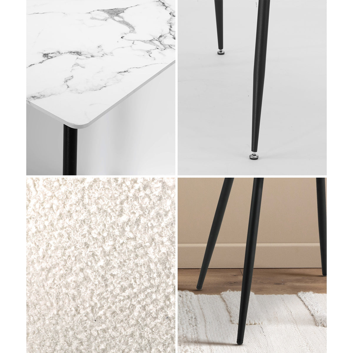 Oikiture 120cm Rectangle Dining Table with 4PCS Dining Chairs Sherpa White - Sunyee