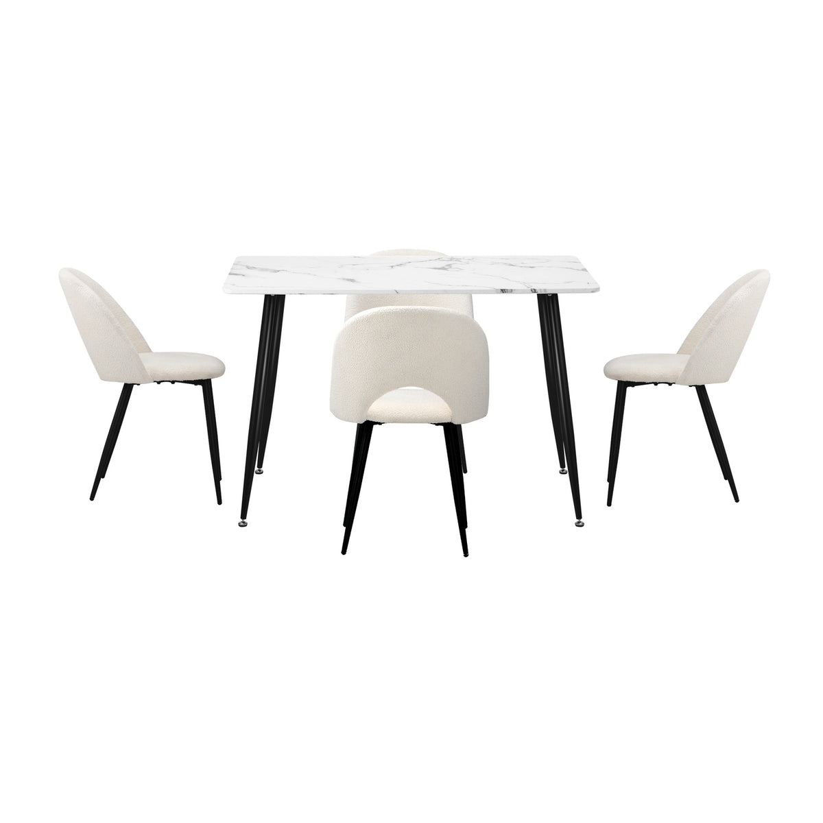 Oikiture 120cm Rectangle Dining Table with 4PCS Dining Chairs Sherpa White - Sunyee