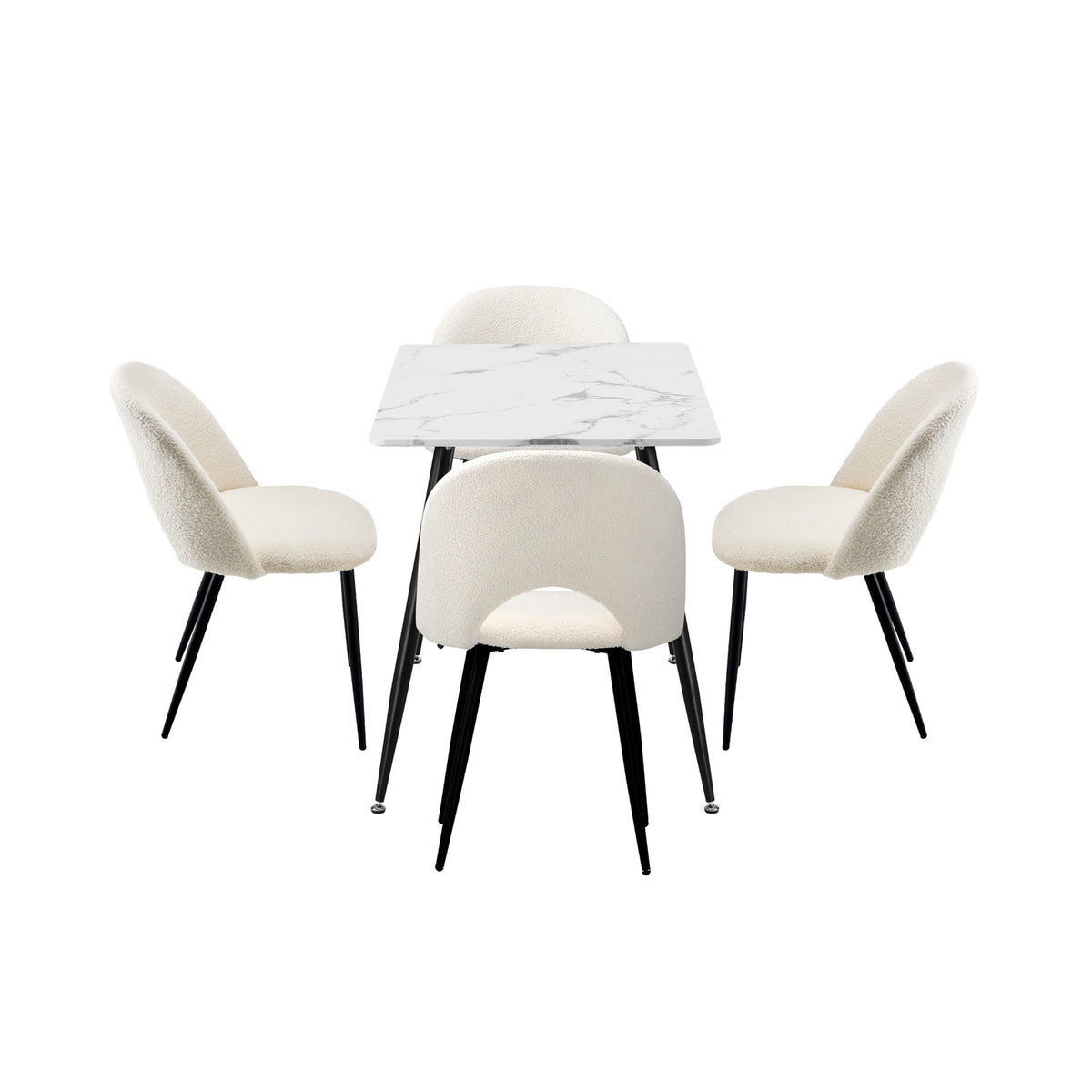 Oikiture 120cm Rectangle Dining Table with 4PCS Dining Chairs Sherpa White - Sunyee