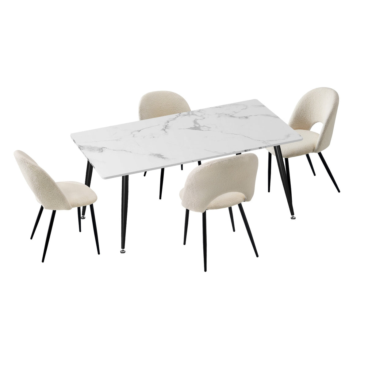 Oikiture 120cm Rectangle Dining Table with 4PCS Dining Chairs Sherpa White - Sunyee