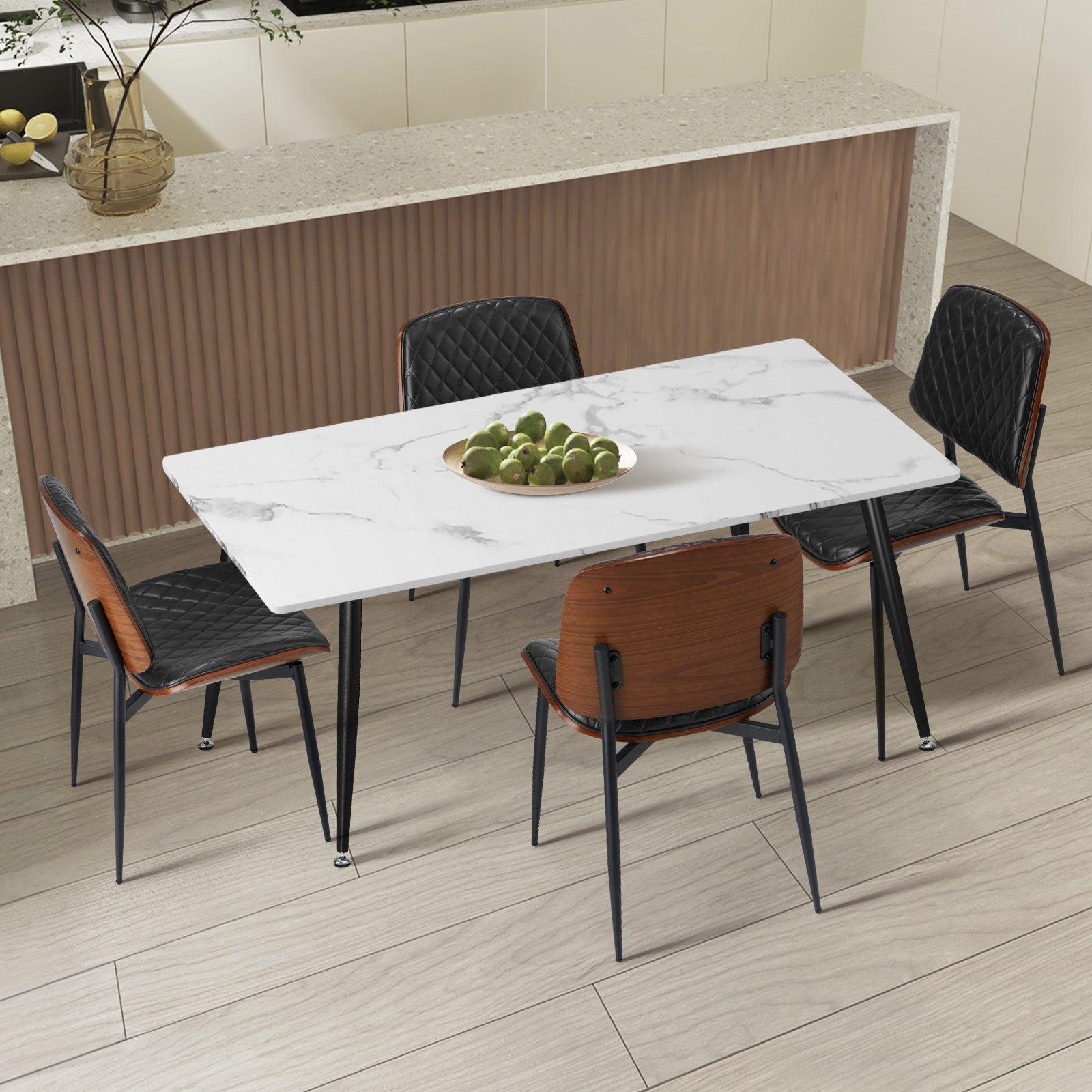 Oikiture 120cm Rectangle Dining Table with 4PCS Dining Chairs PU Black - Sunyee