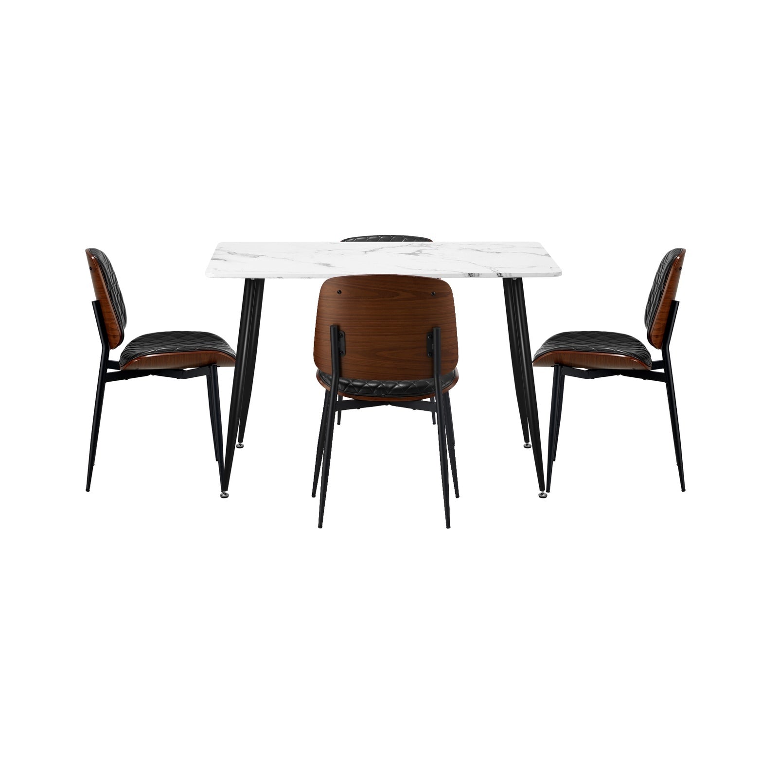 Oikiture 120cm Rectangle Dining Table with 4PCS Dining Chairs PU Black - Sunyee