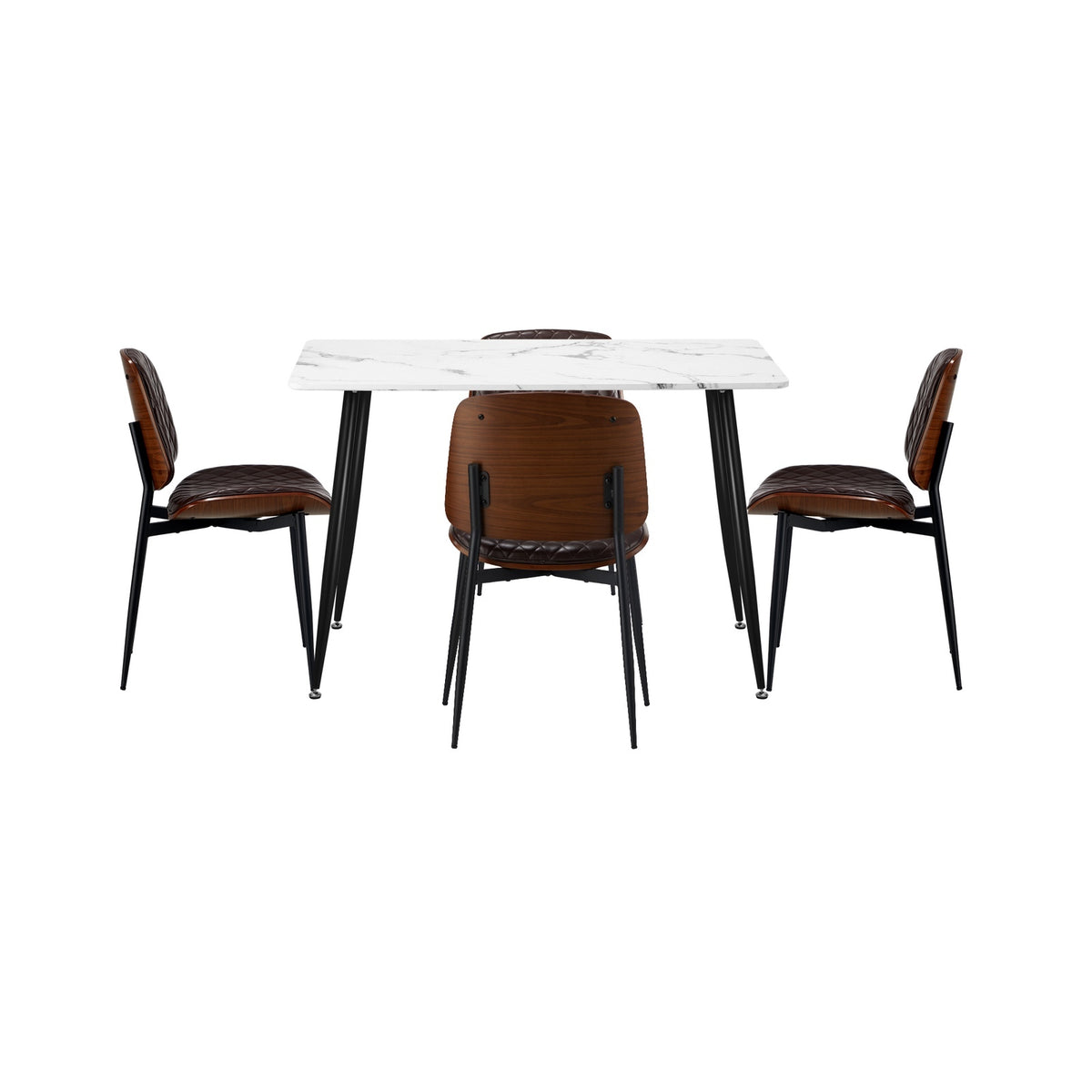 Oikiture 120cm Rectangle Dining Table with 4PCS Dining Chairs PU Walnut - Sunyee