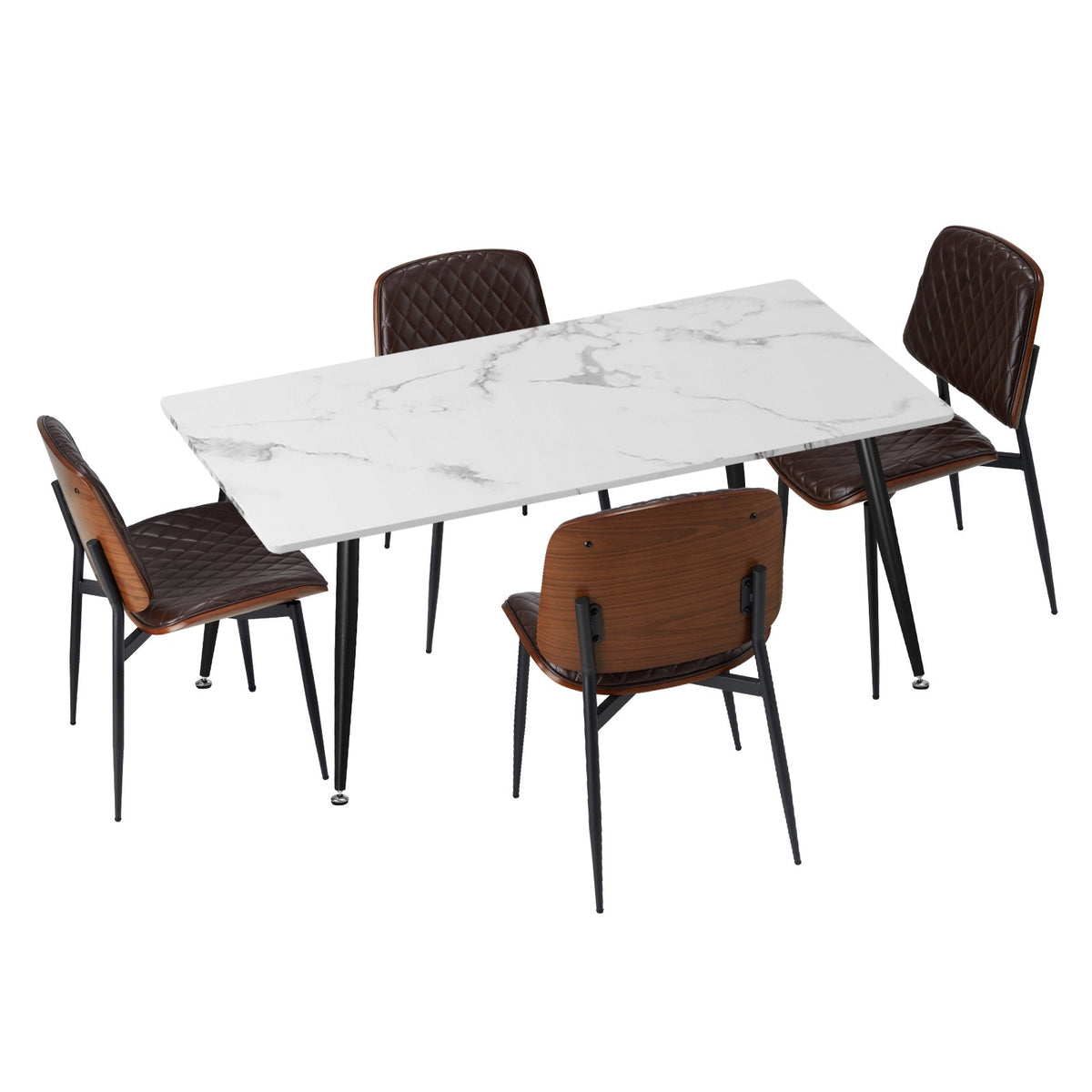Oikiture 120cm Rectangle Dining Table with 4PCS Dining Chairs PU Walnut - Sunyee