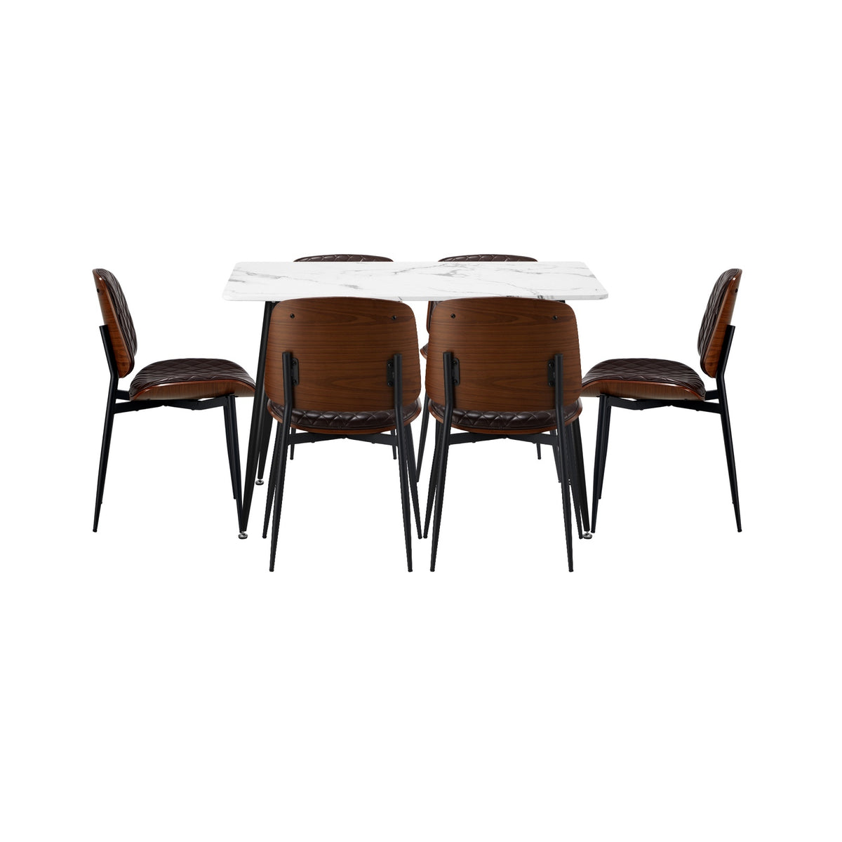 Oikiture 120cm Rectangle Dining Table with 6PCS Dining Chairs PU Walnut - Sunyee