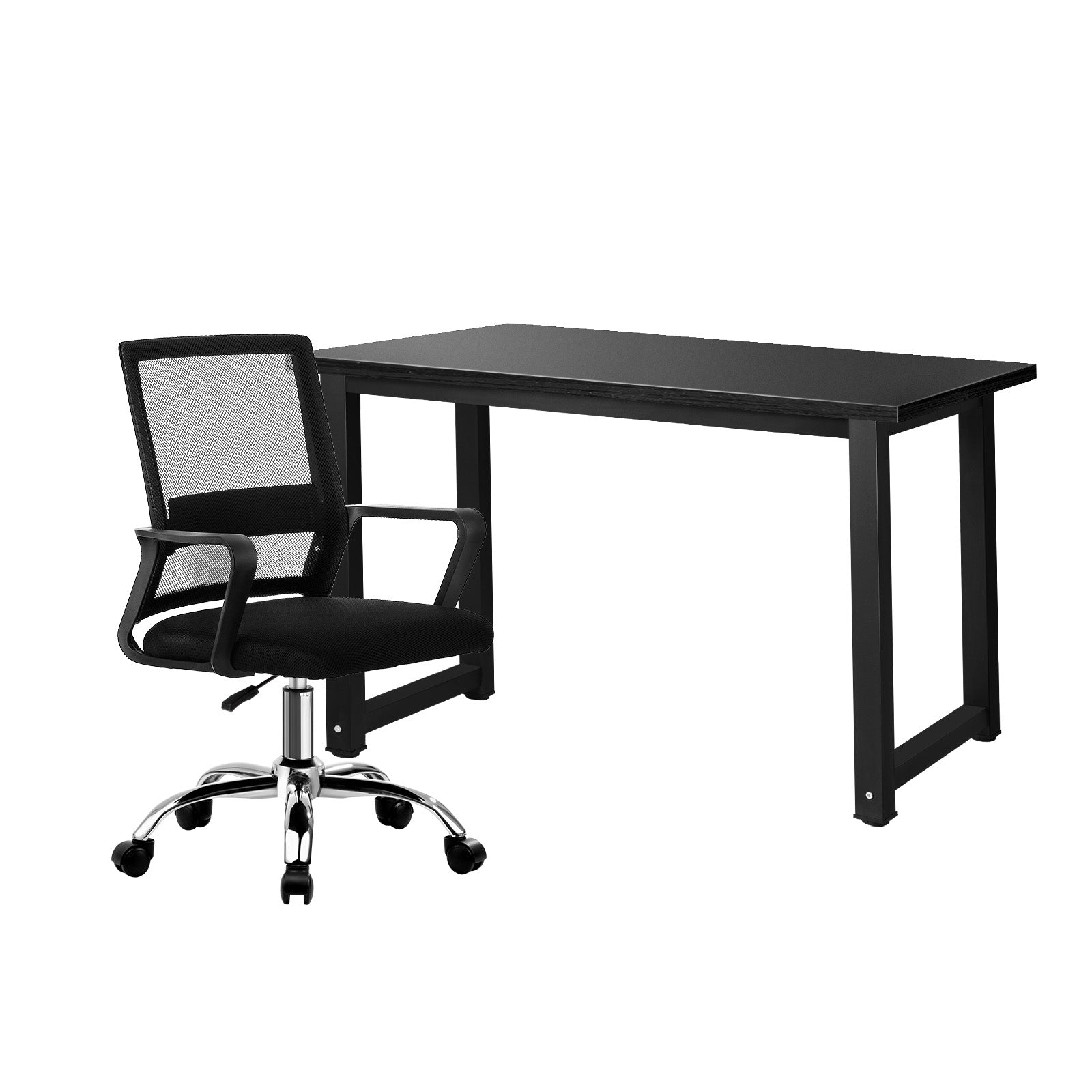 Oikiture Home Office Desk and Chair Set Black Study Work Gaming Computer Table