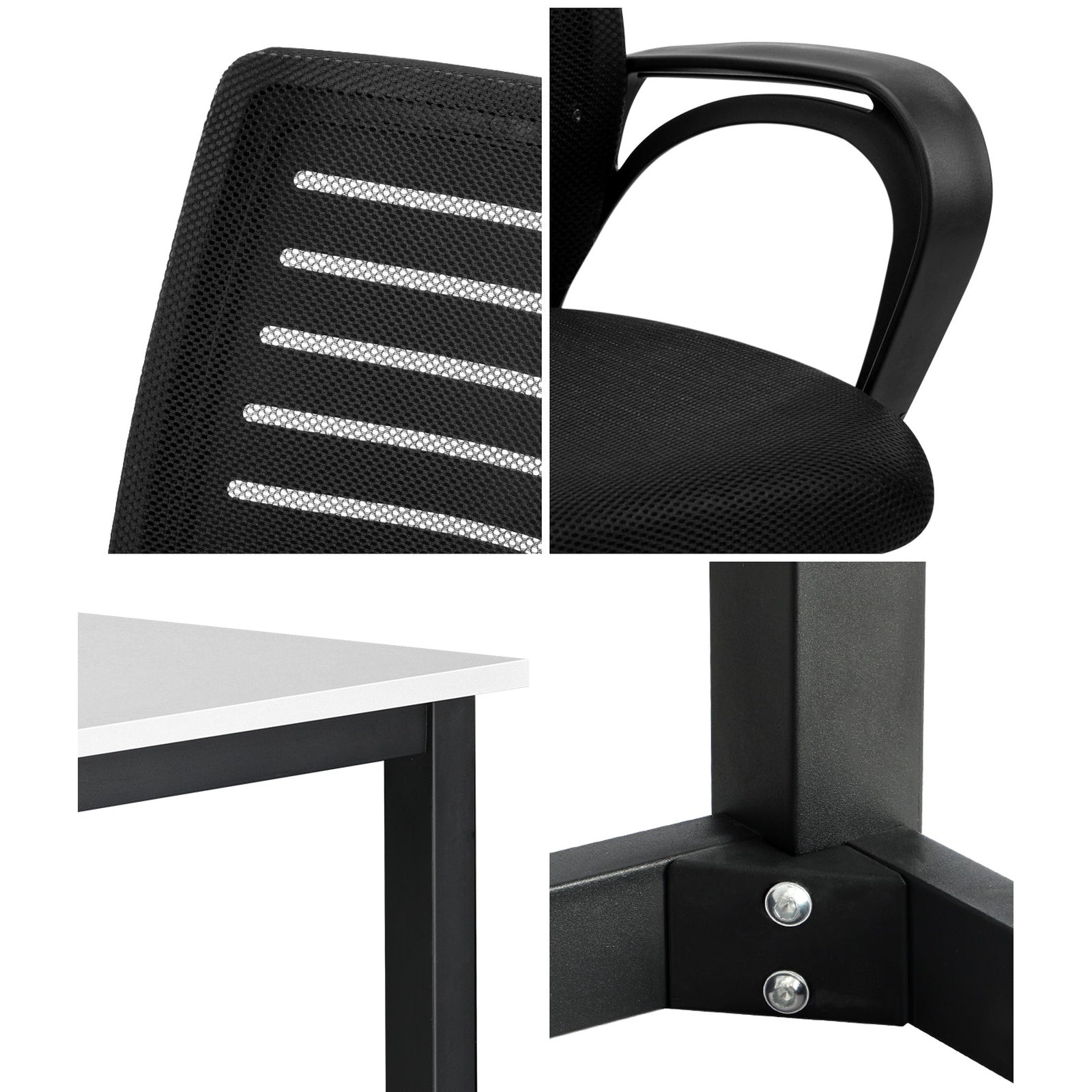 Oikiture Home Office Desk and Chair Set BK&WH Computer Desk Mesh Office Chair