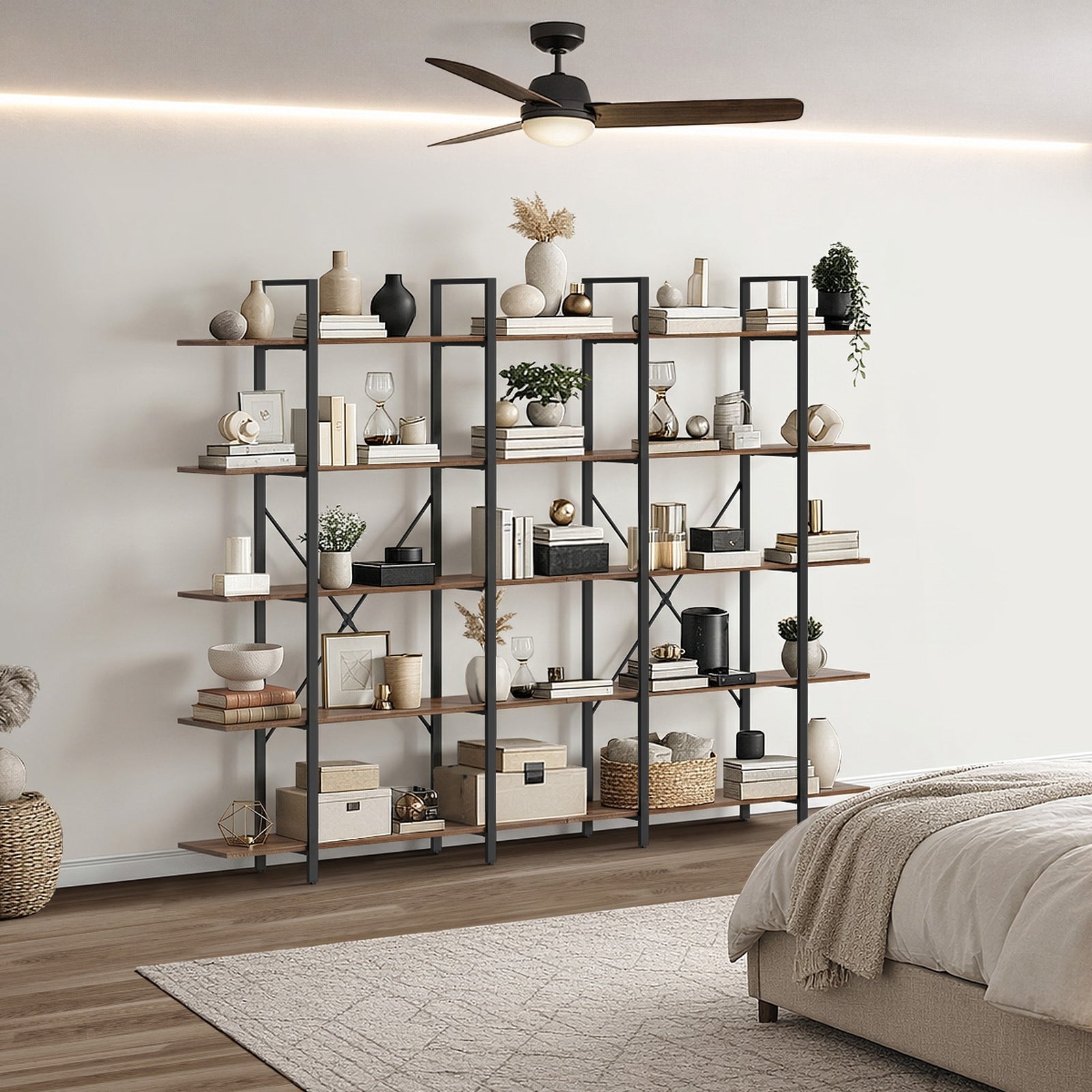 Oikiture 5 Tier Display Shelf Stand Bookshelf Metal Storage Industrial 1.2m - Sunyee