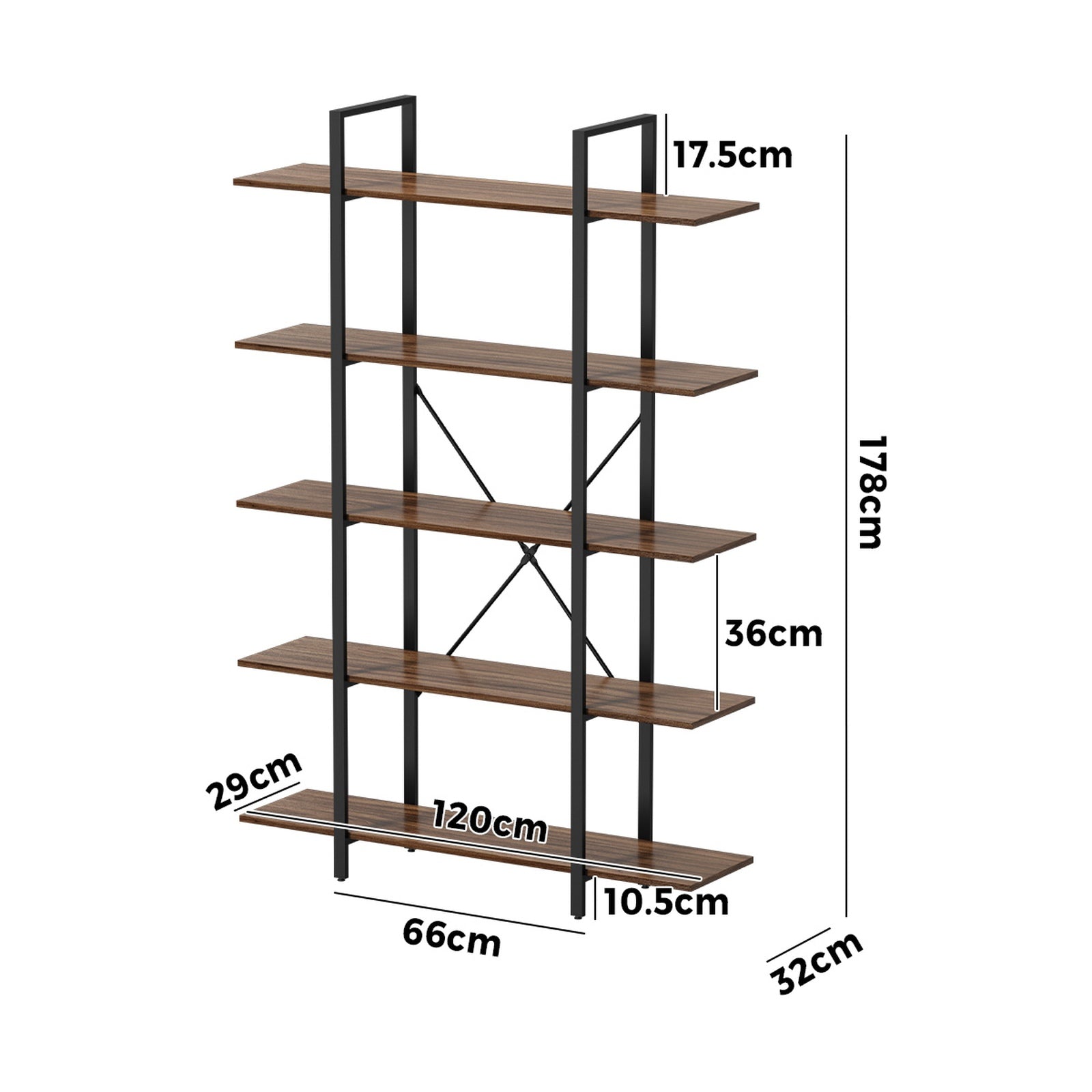 Oikiture 5 Tier Display Shelf Stand Bookshelf Metal Storage Industrial 1.2m - Sunyee