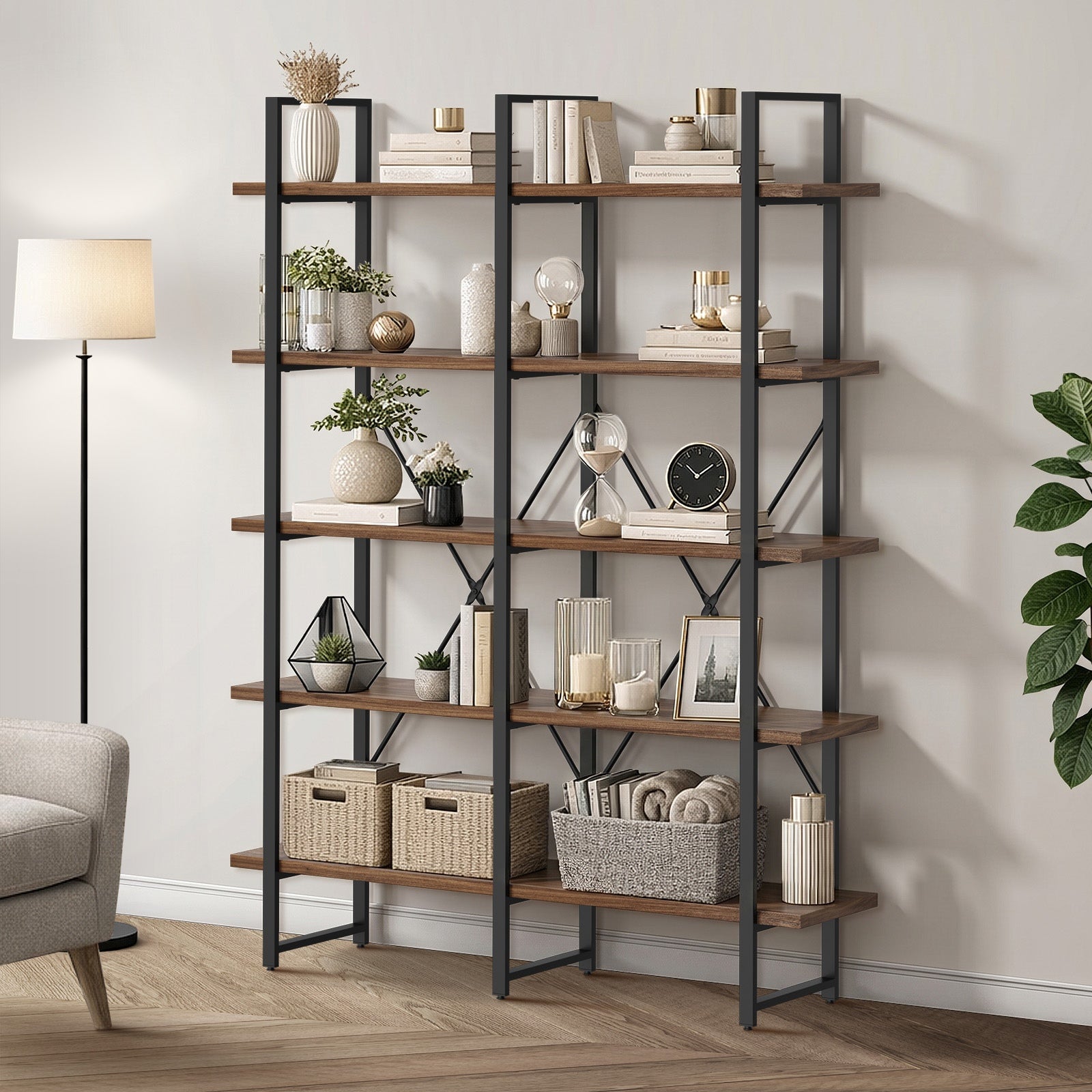 Oikiture 5 Tier Display Shelf Stand Bookshelf Metal Rack Industrial 1.35m - Sunyee