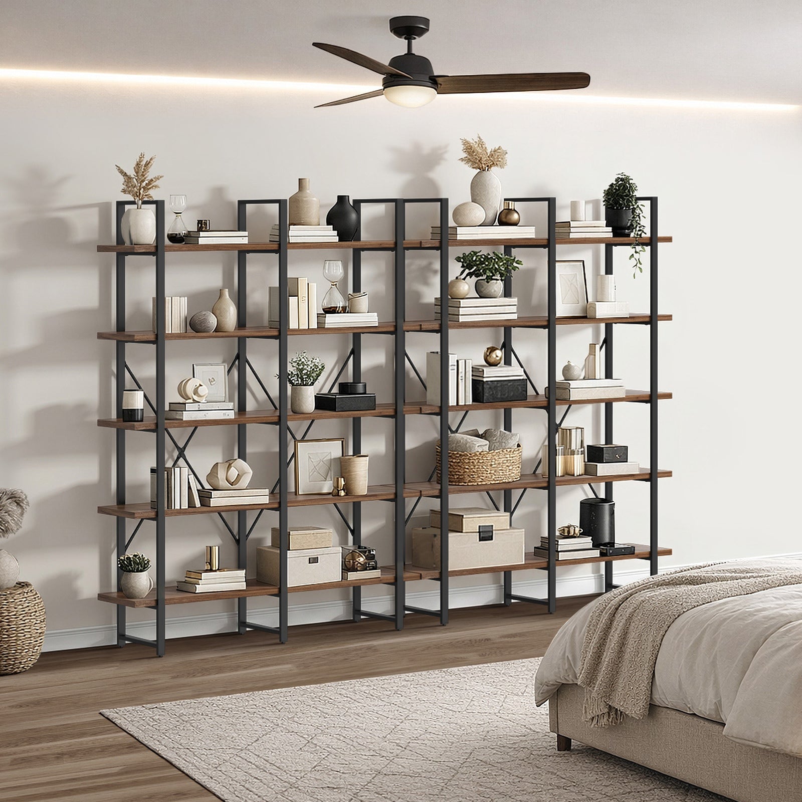 Oikiture 5 Tier Display Shelf Stand Bookshelf Metal Rack Industrial 1.35m - Sunyee