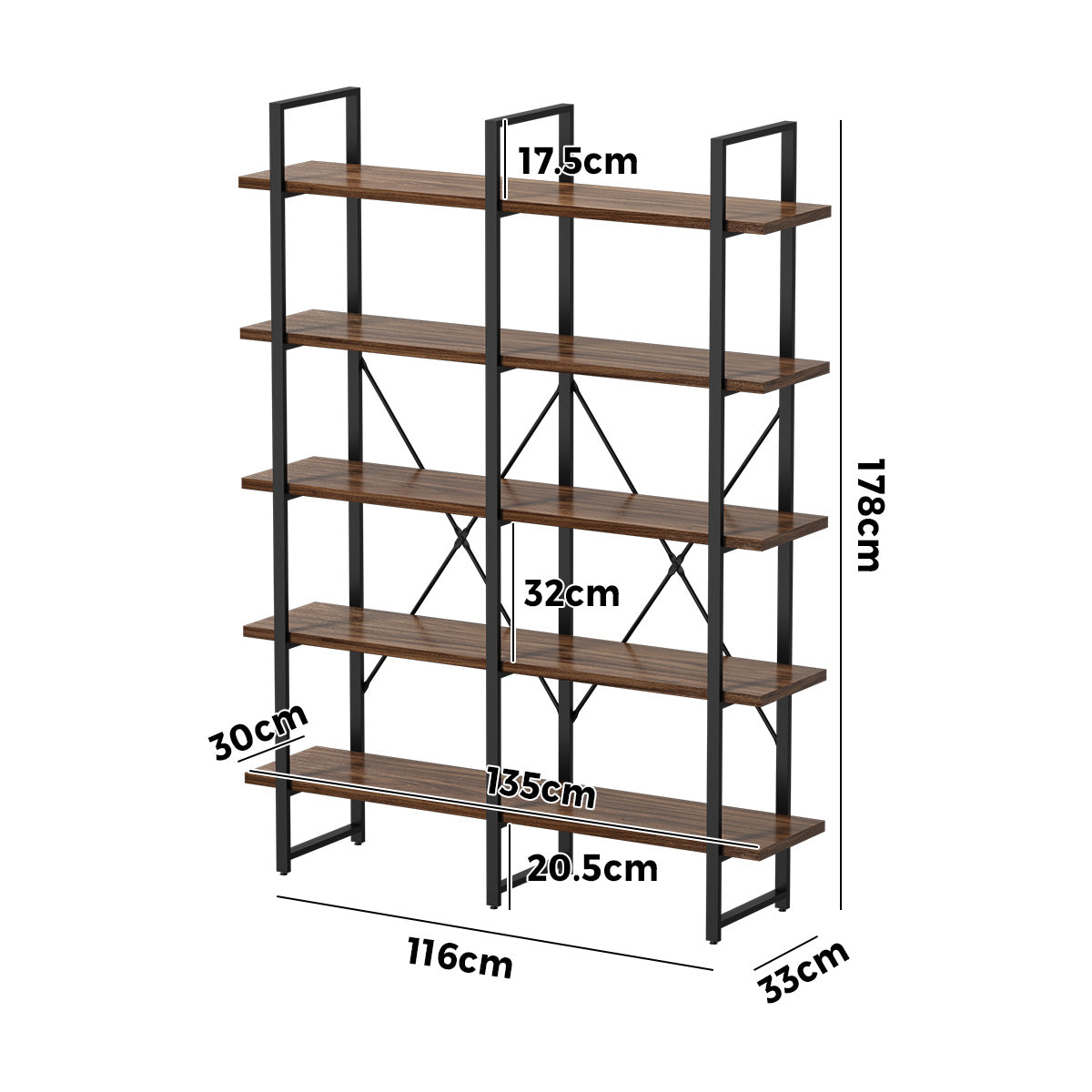 Oikiture 5 Tier Display Shelf Stand Bookshelf Metal Rack Industrial 1.35m - Sunyee
