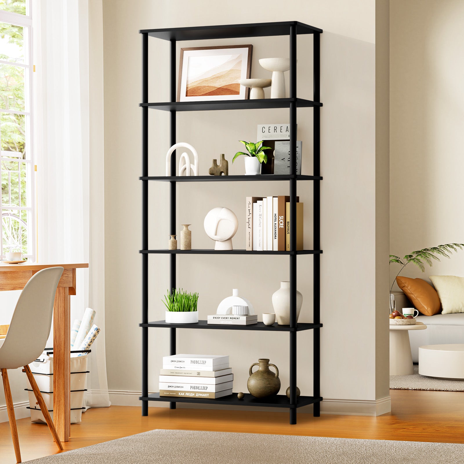 Oikiture Bookshelf 5 Tier Display Shelf Storage Shelves Stand Rack Black - Sunyee