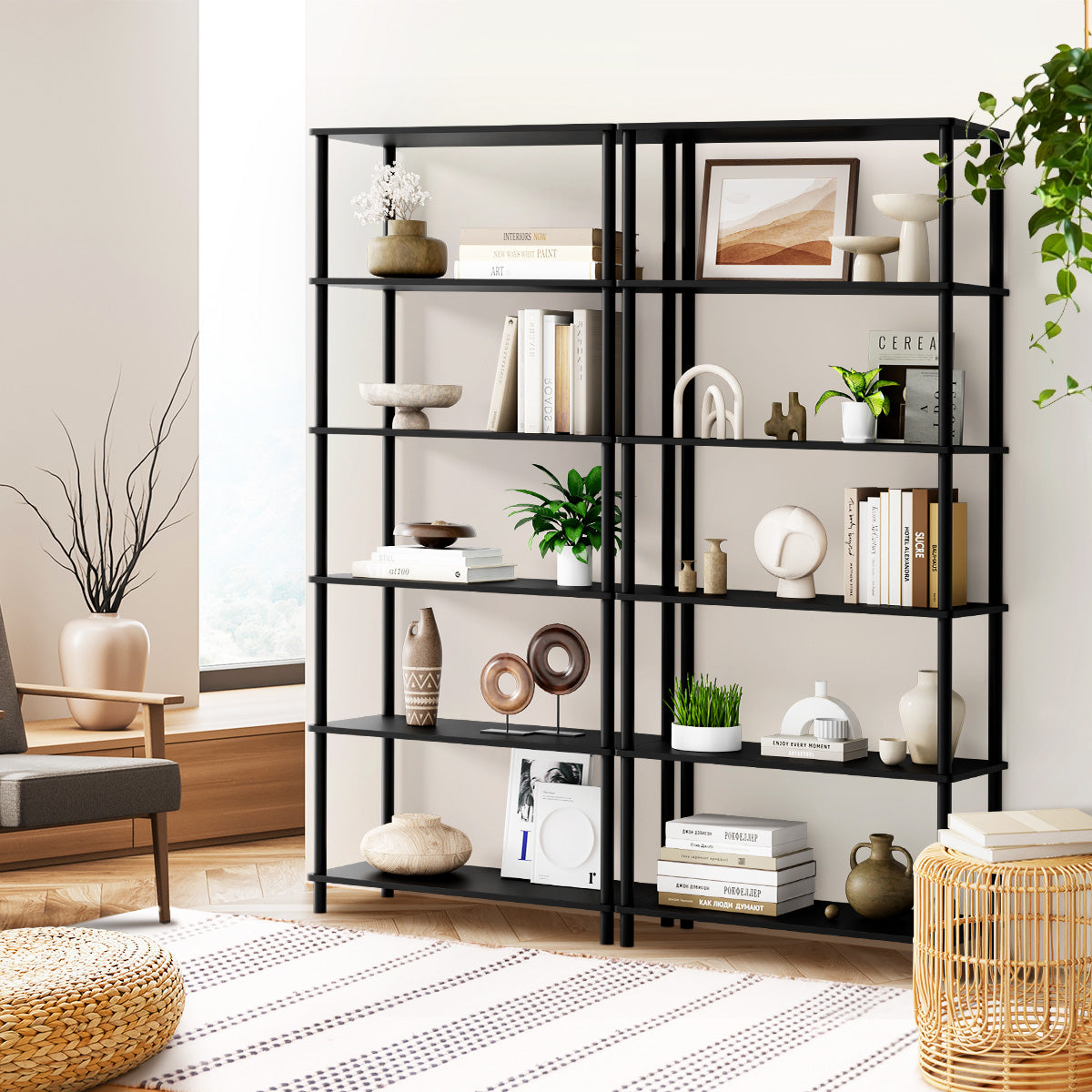 Oikiture Bookshelf 5 Tier Display Shelf Storage Shelves Stand Rack Black - Sunyee