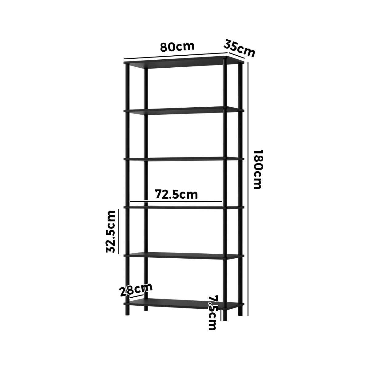 Oikiture Bookshelf 5 Tier Display Shelf Storage Shelves Stand Rack Black - Sunyee