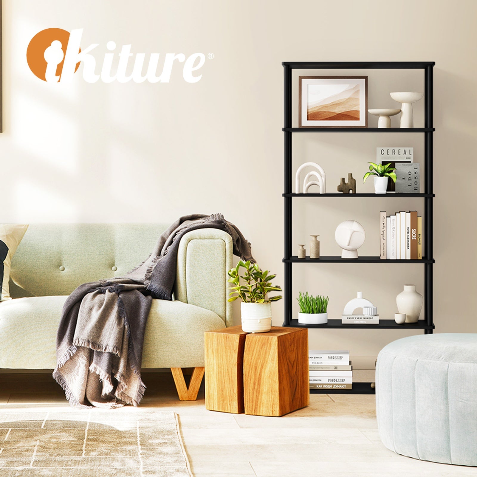 Oikiture Bookshelf 5 Tier Display Shelf Storage Shelves Stand Rack Bookcase