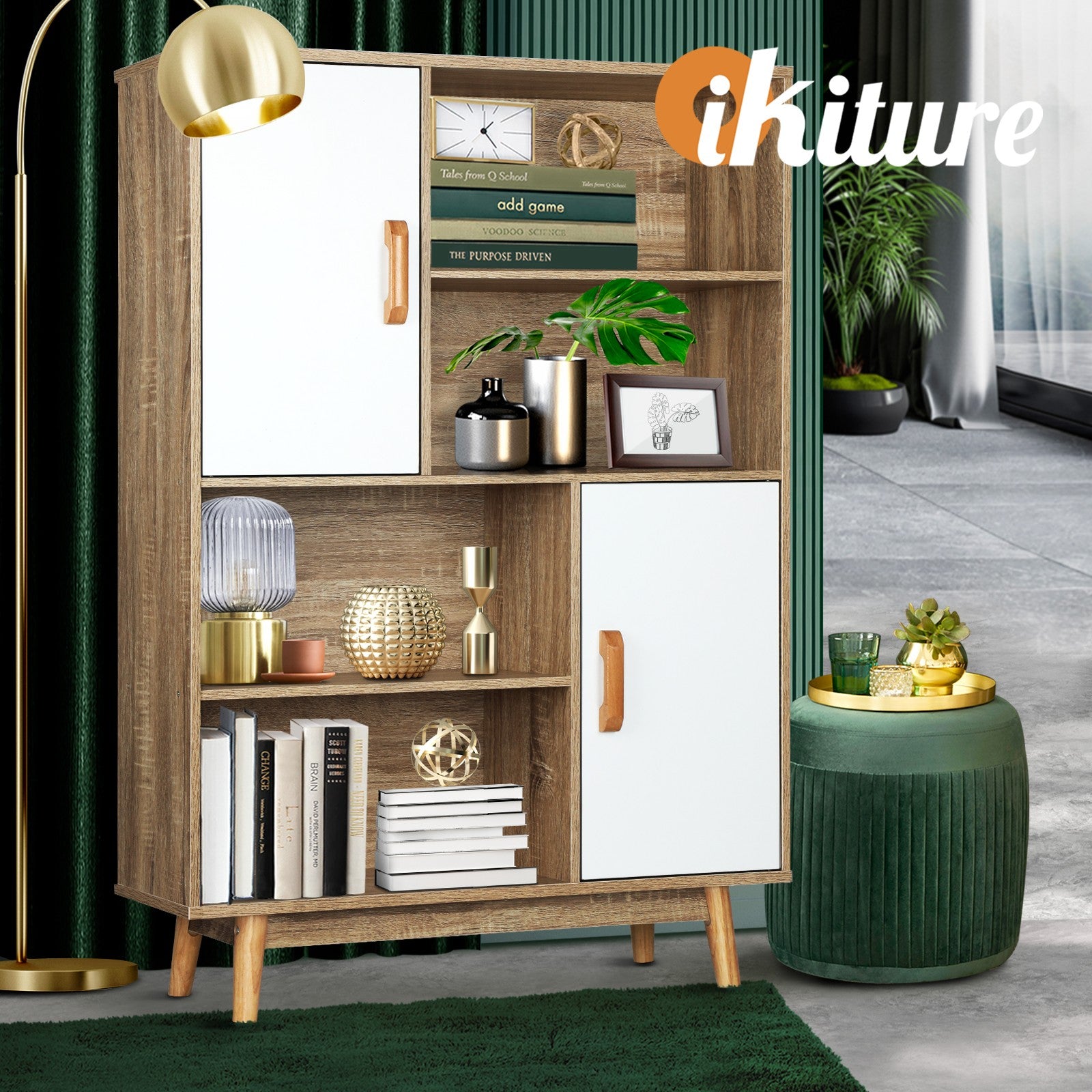 Oikiture Display Shelf Bookshelf Storage Door Cabinet Stand Organiser Unit Rack - Sunyee
