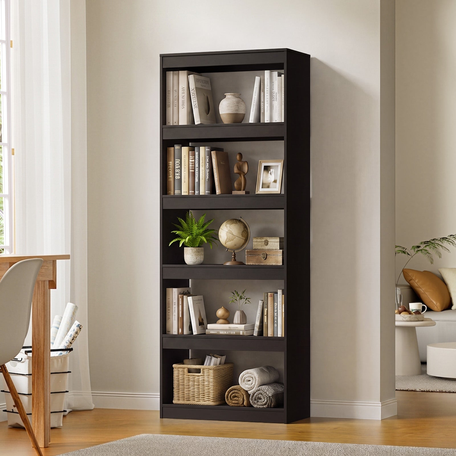 Oikiture 5 Tier Bookshelf Bookcase Display Shelf Open Storage Cabinet Black