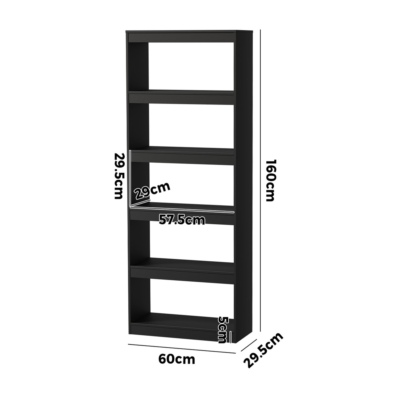 Oikiture 5 Tier Bookshelf Bookcase Display Shelf Open Storage Cabinet Black