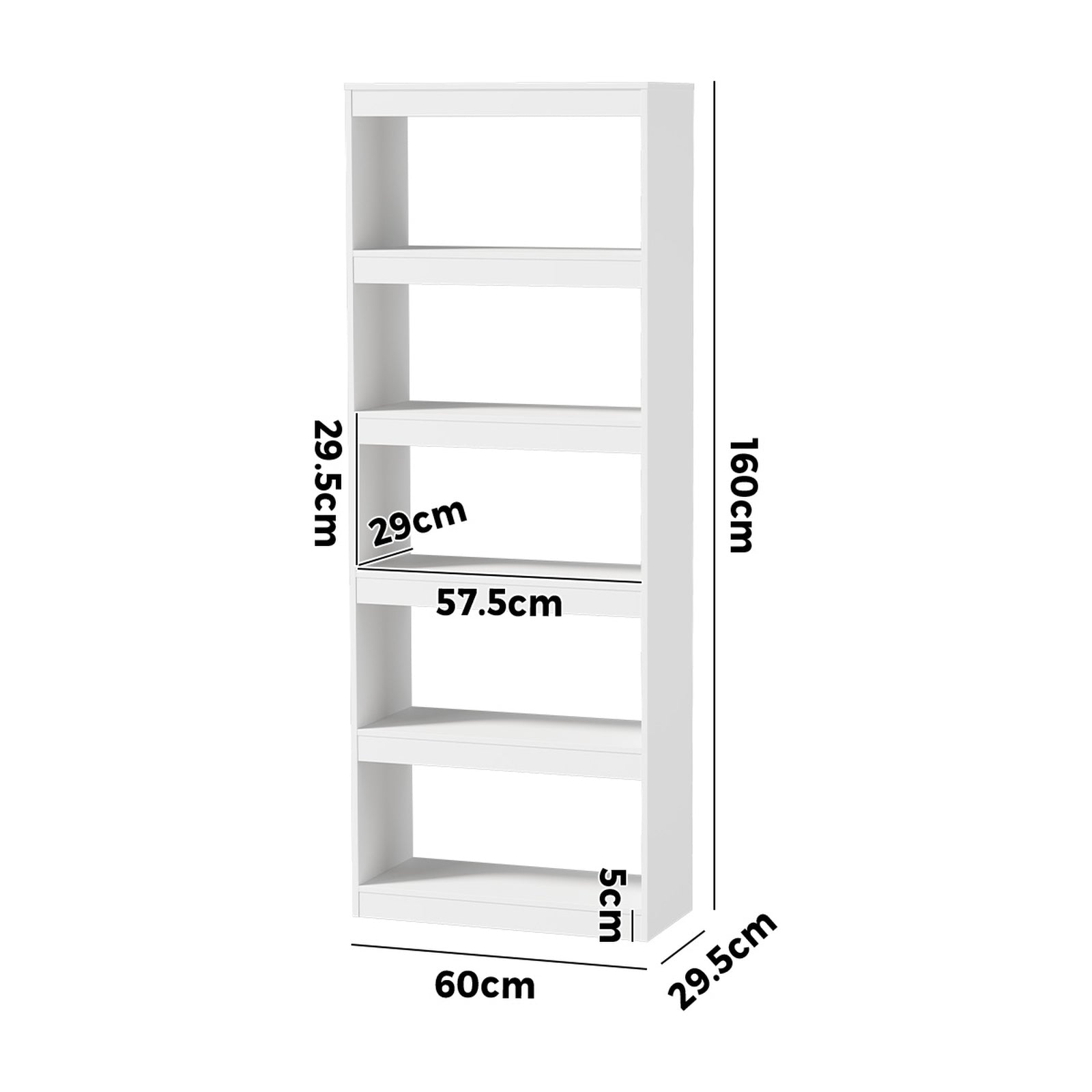 Oikiture 5 Tier Bookshelf Bookcase Display Shelf Open Storage Cabinet White