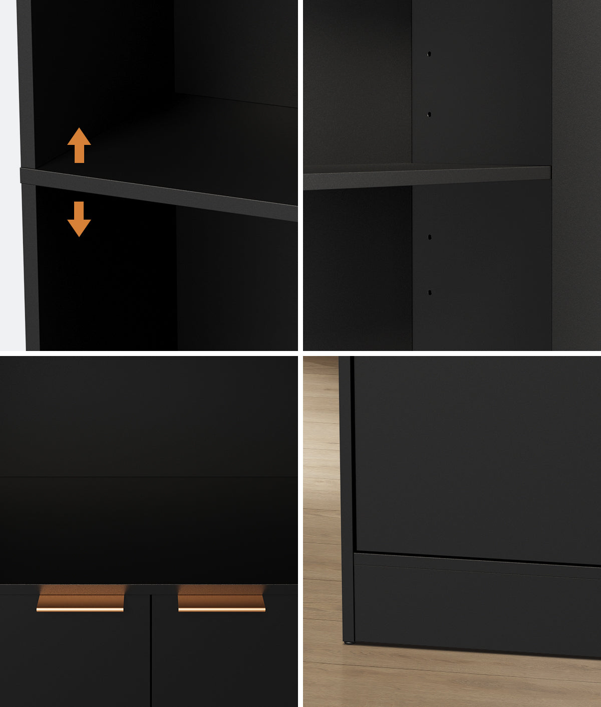 Oikiture Tall Bookcase Display Shelf 2 Door Adjustable Storage Cabinet Black