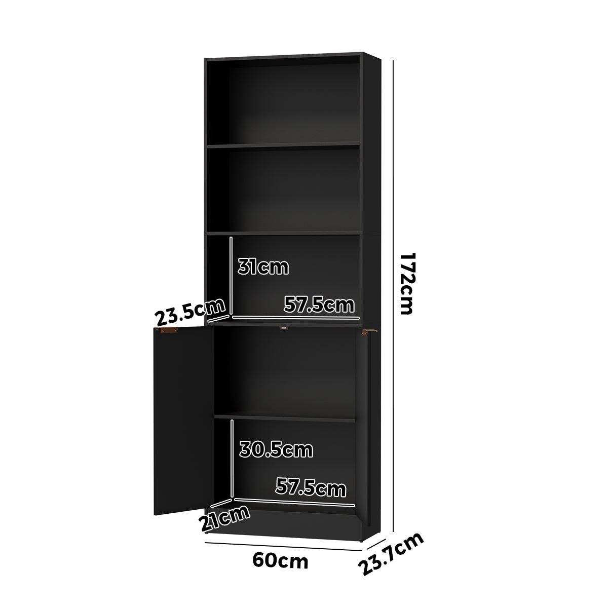 Oikiture Tall Bookcase Display Shelf 2 Door Adjustable Storage Cabinet Black