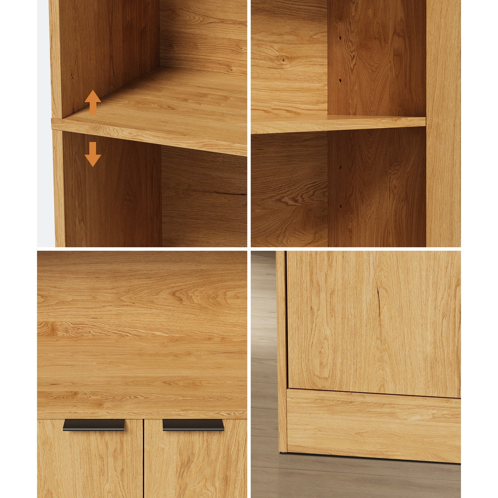 Oikiture Tall Bookcase Display Shelf 2 Door Adjustable Storage Cabinet Natural