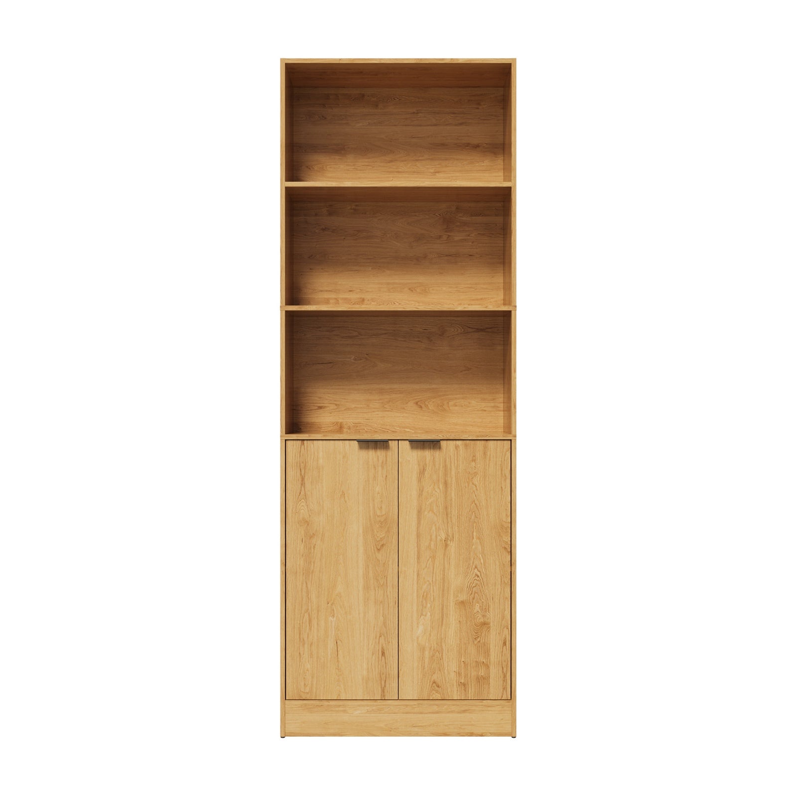 Oikiture Tall Bookcase Display Shelf 2 Door Adjustable Storage Cabinet Natural