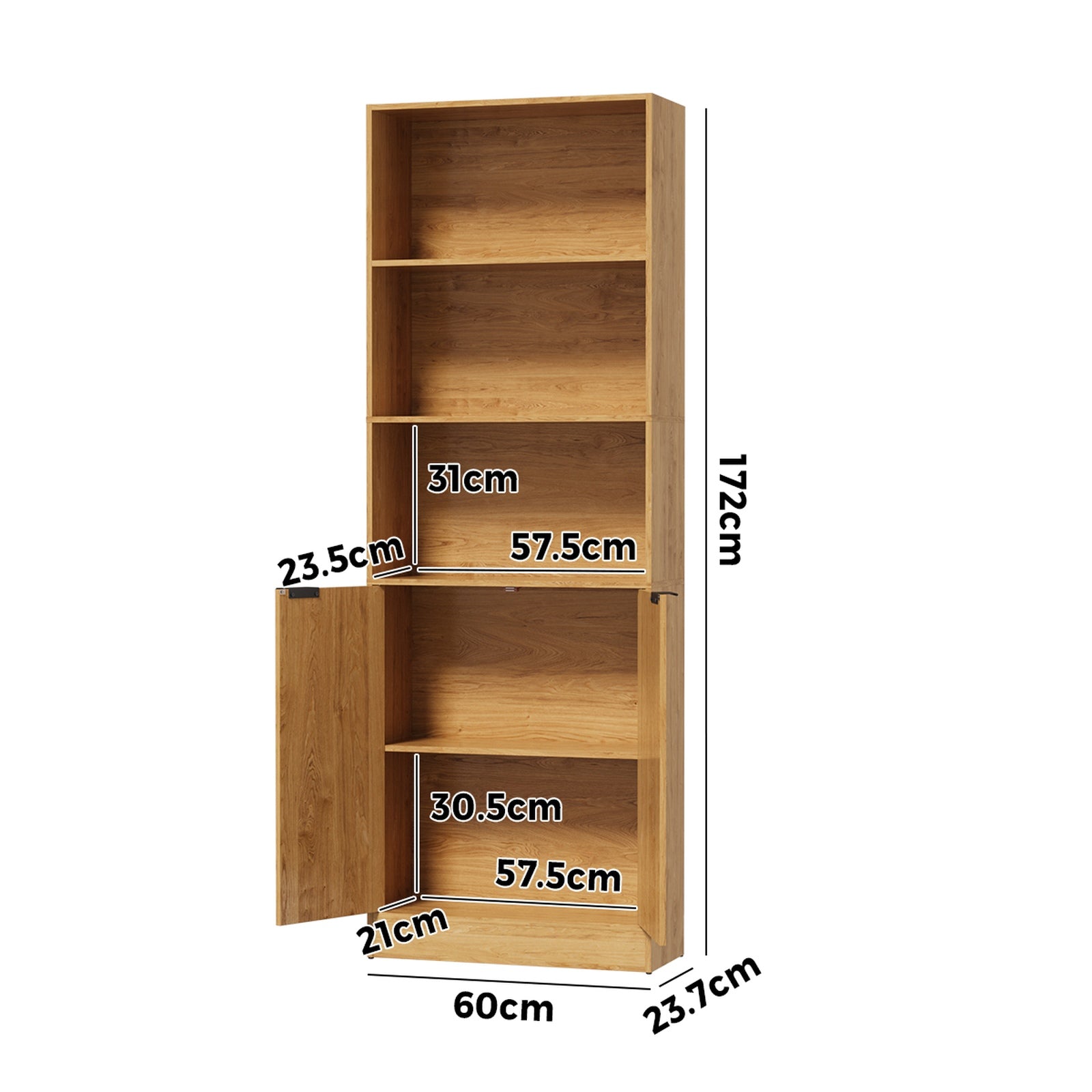 Oikiture Tall Bookcase Display Shelf 2 Door Adjustable Storage Cabinet Natural