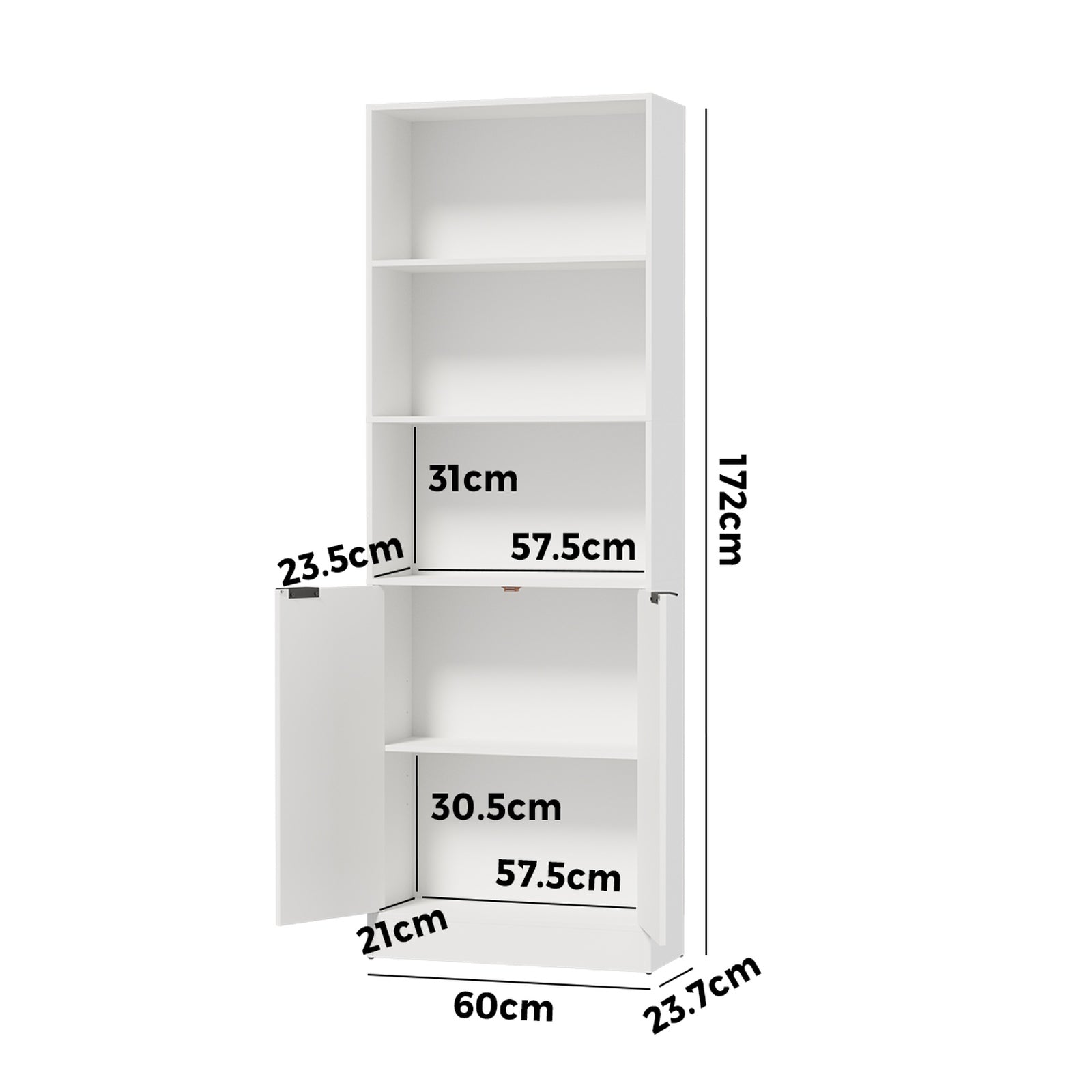 Oikiture Tall Bookcase Display Shelf 2 Door Adjustable Storage Cabinet White