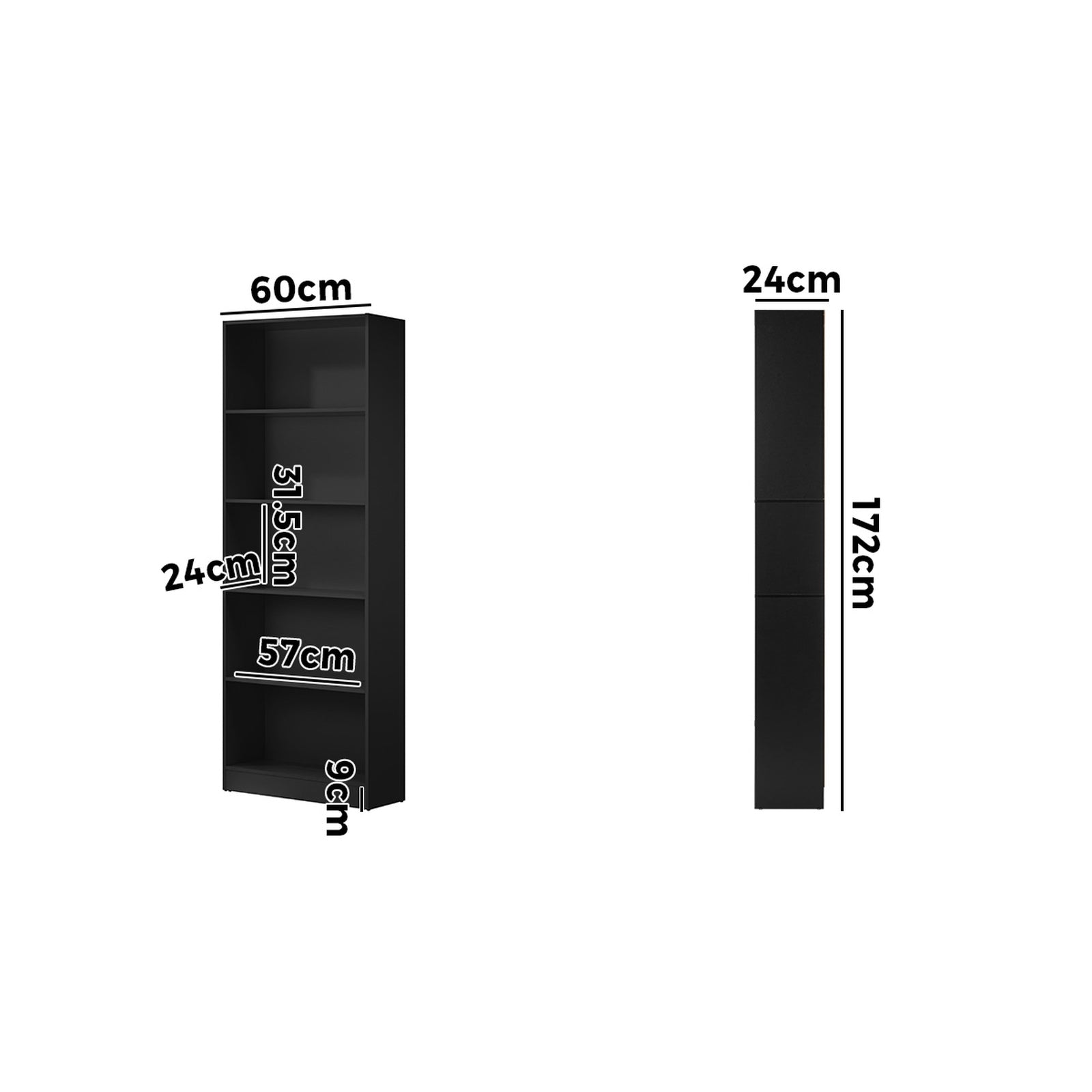 Oikiture Bookshelf Bookcase Display shelves 5-Tier Storage Stand Rack Black - Sunyee