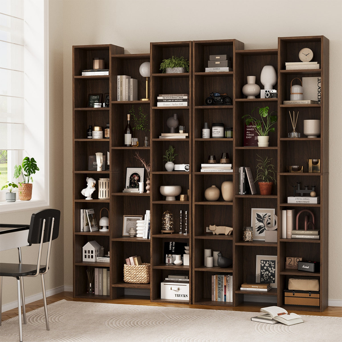 Oikiture Bookshelf Display Shelf CD DVD Storage Media Rack Stand Bookcase Walnut