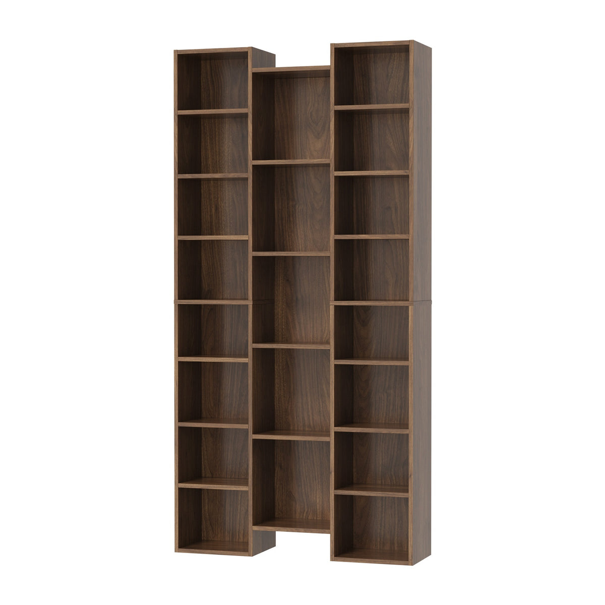 Oikiture Bookshelf Display Shelf CD DVD Storage Media Rack Stand Bookcase Walnut