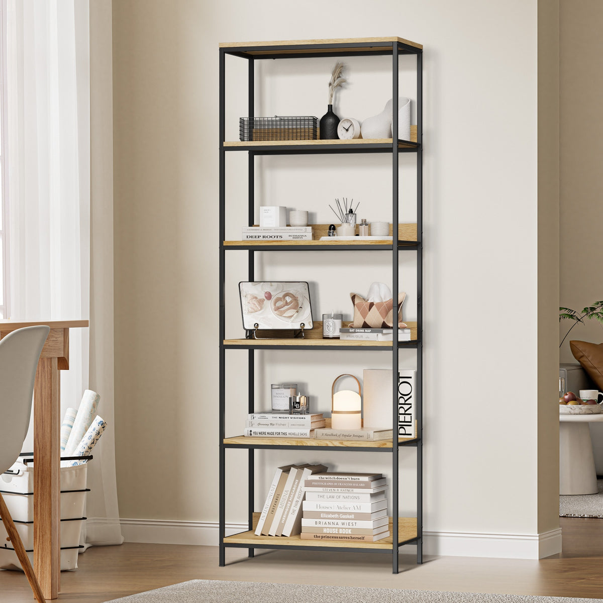 Oikiture Display Shelf 5 Tier Bookshelf Storage Shelves Stand Rack Bookcase - Sunyee