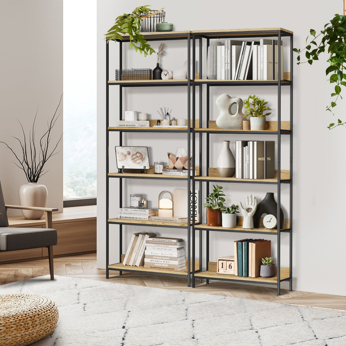 Oikiture Display Shelf 5 Tier Bookshelf Storage Shelves Stand Rack Bookcase - Sunyee